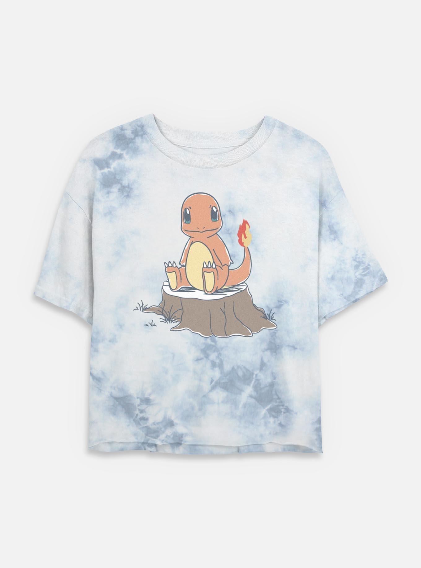 Pokemon Charmander Log Sketch Tie Dye Crop Womens T-Shirt, WHITEBLUE, hi-res