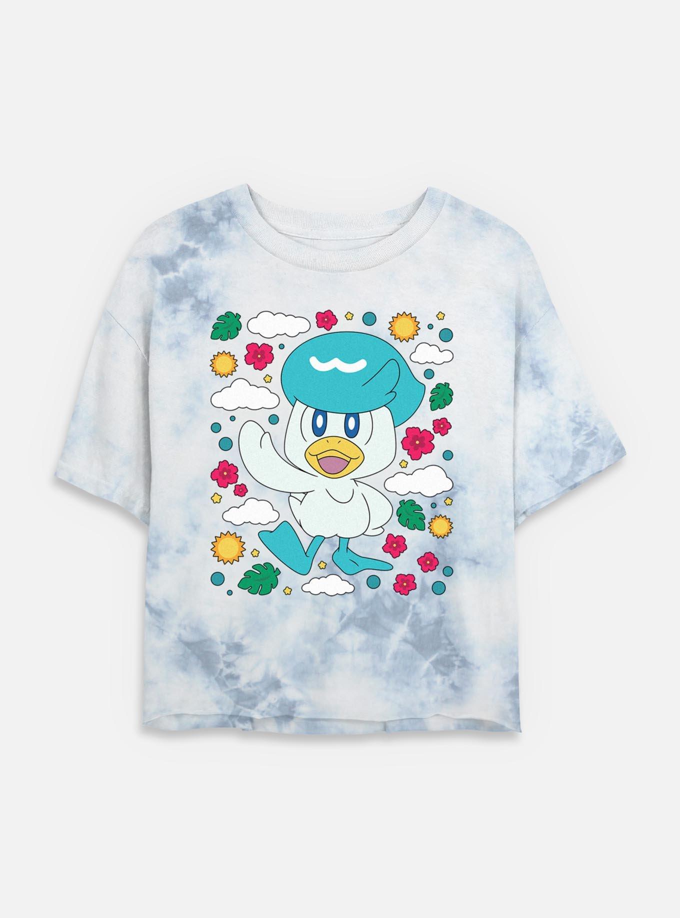 Pokemon Quaxly Floral Tie Dye Crop Womens T-Shirt, WHITEBLUE, hi-res
