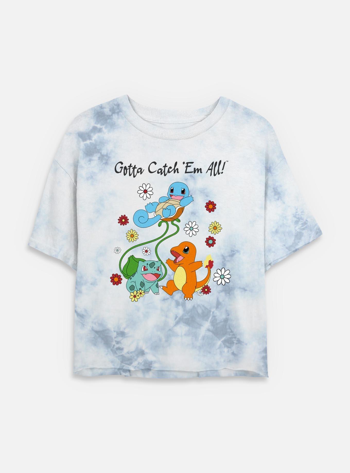 Pokemon Gotta Catch Em All Flowers Tie Dye Crop Womens T-Shirt, WHITEBLUE, hi-res