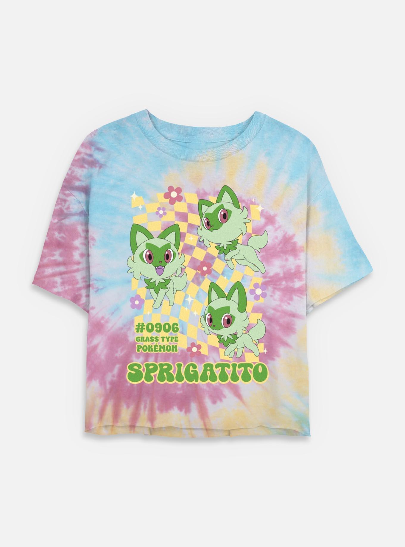 Pokemon Sprigatito Grass Type Checkered Tie Dye Crop Womens  T-Shirt, , hi-res