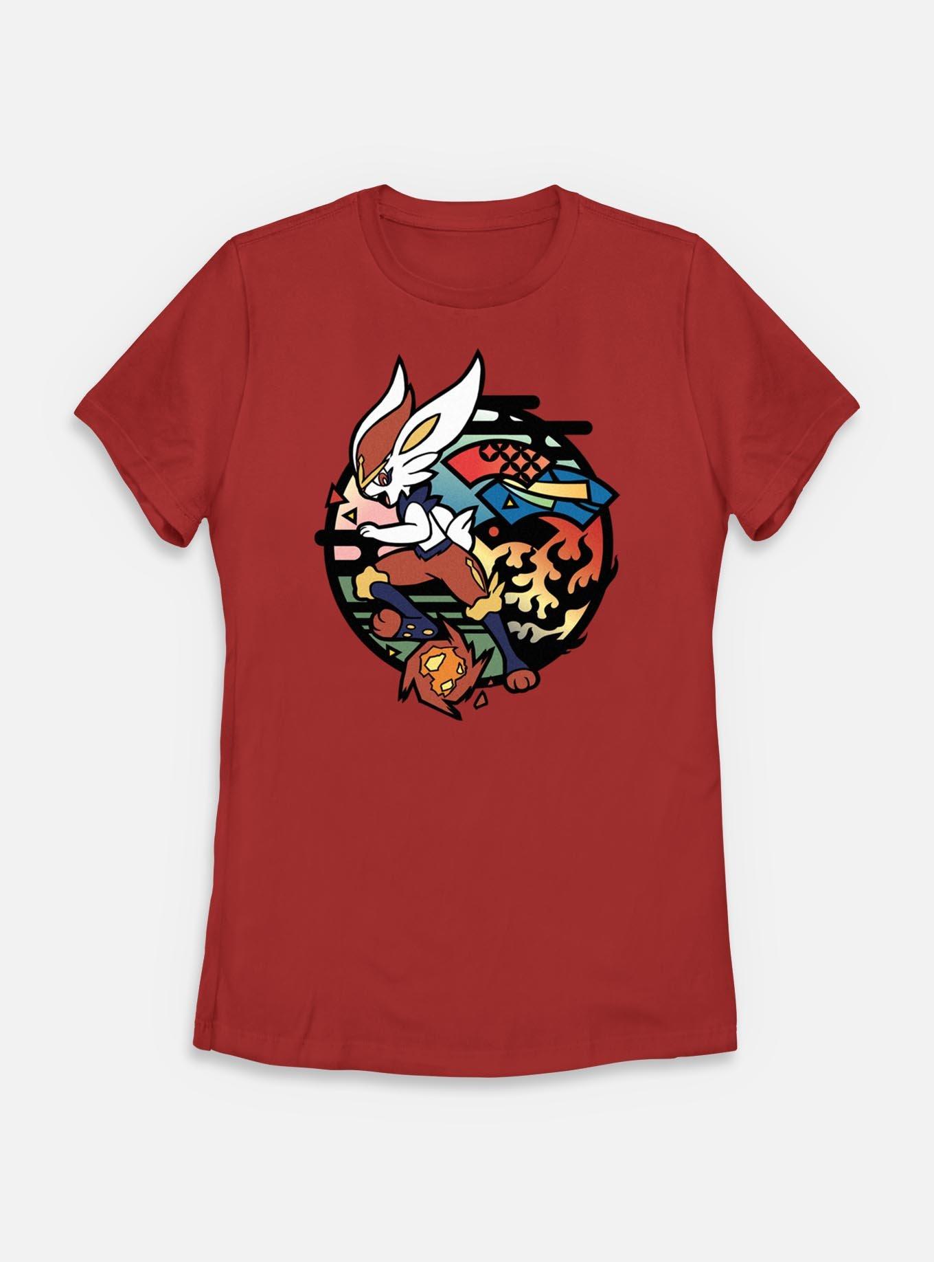 Pokemon Cinderace Stained Glass Icon Womens T-Shirt, RED, hi-res