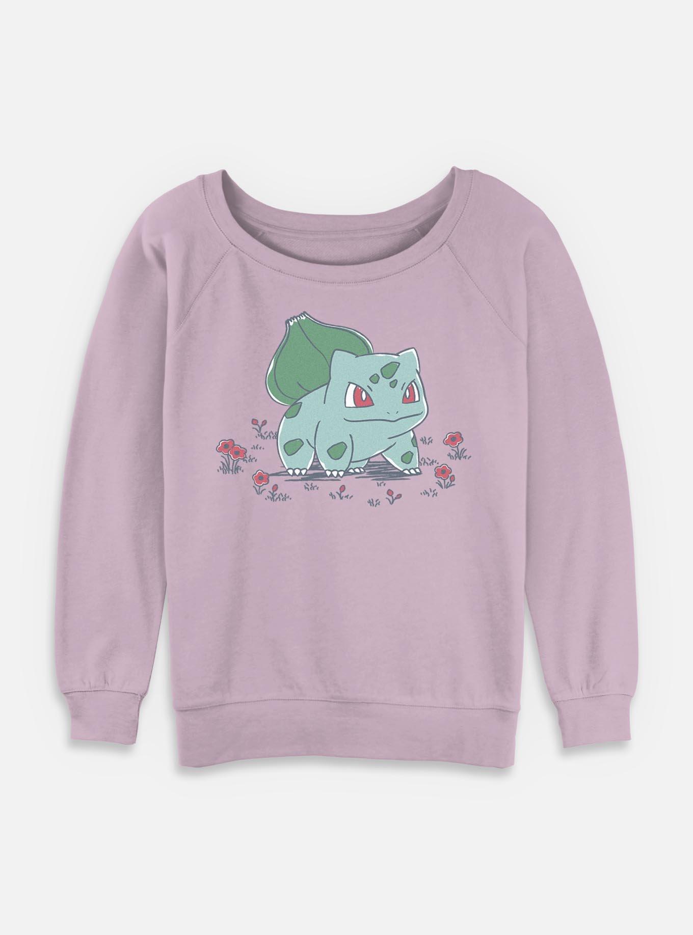 Pokemon Bulbasaur Floral Sketch Womens Slouchy Sweatshirt, LAVENDER, hi-res
