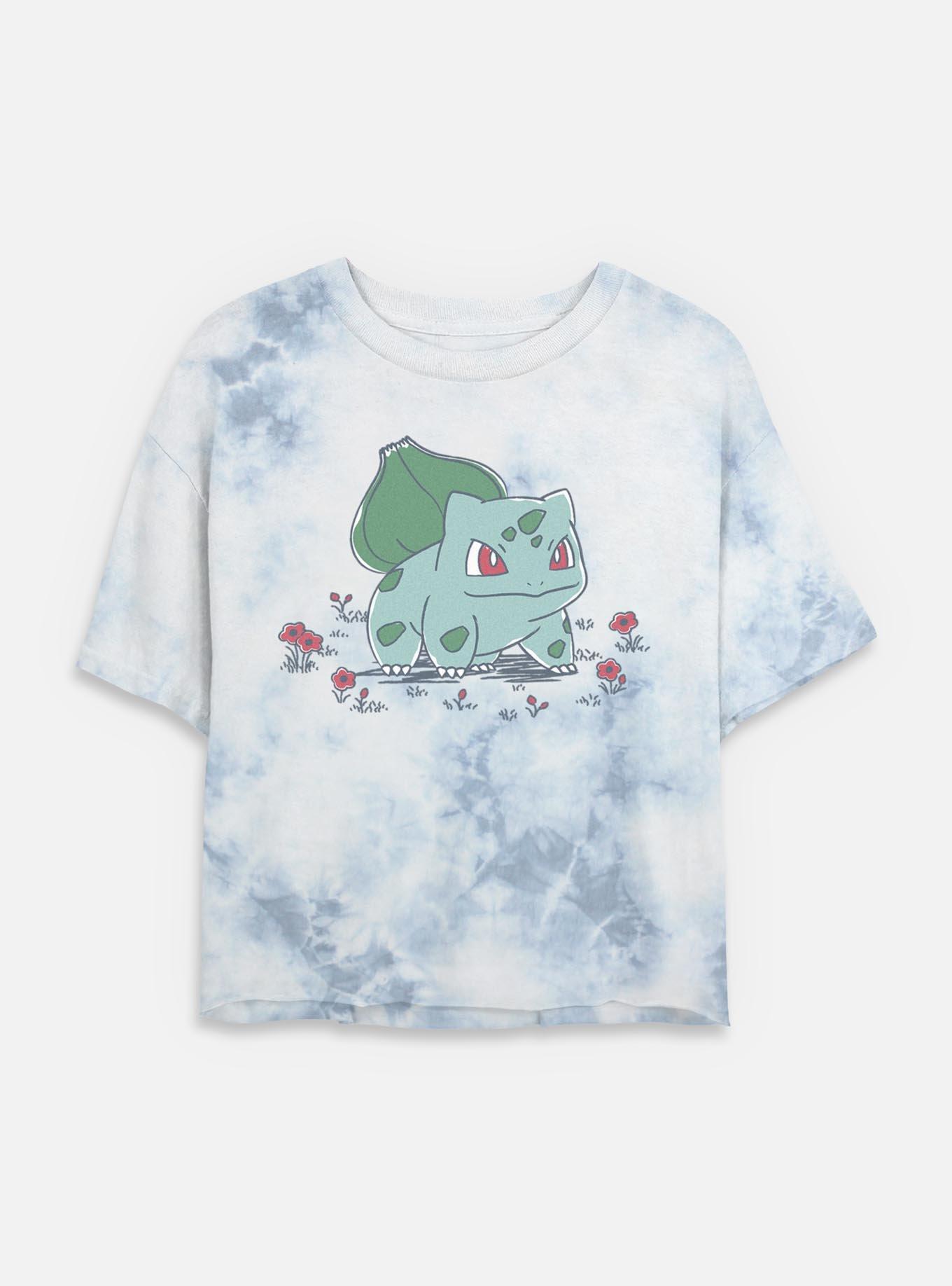 Pokemon Bulbasaur Floral Sketch Tie Dye Crop Womens T-Shirt, WHITEBLUE, hi-res