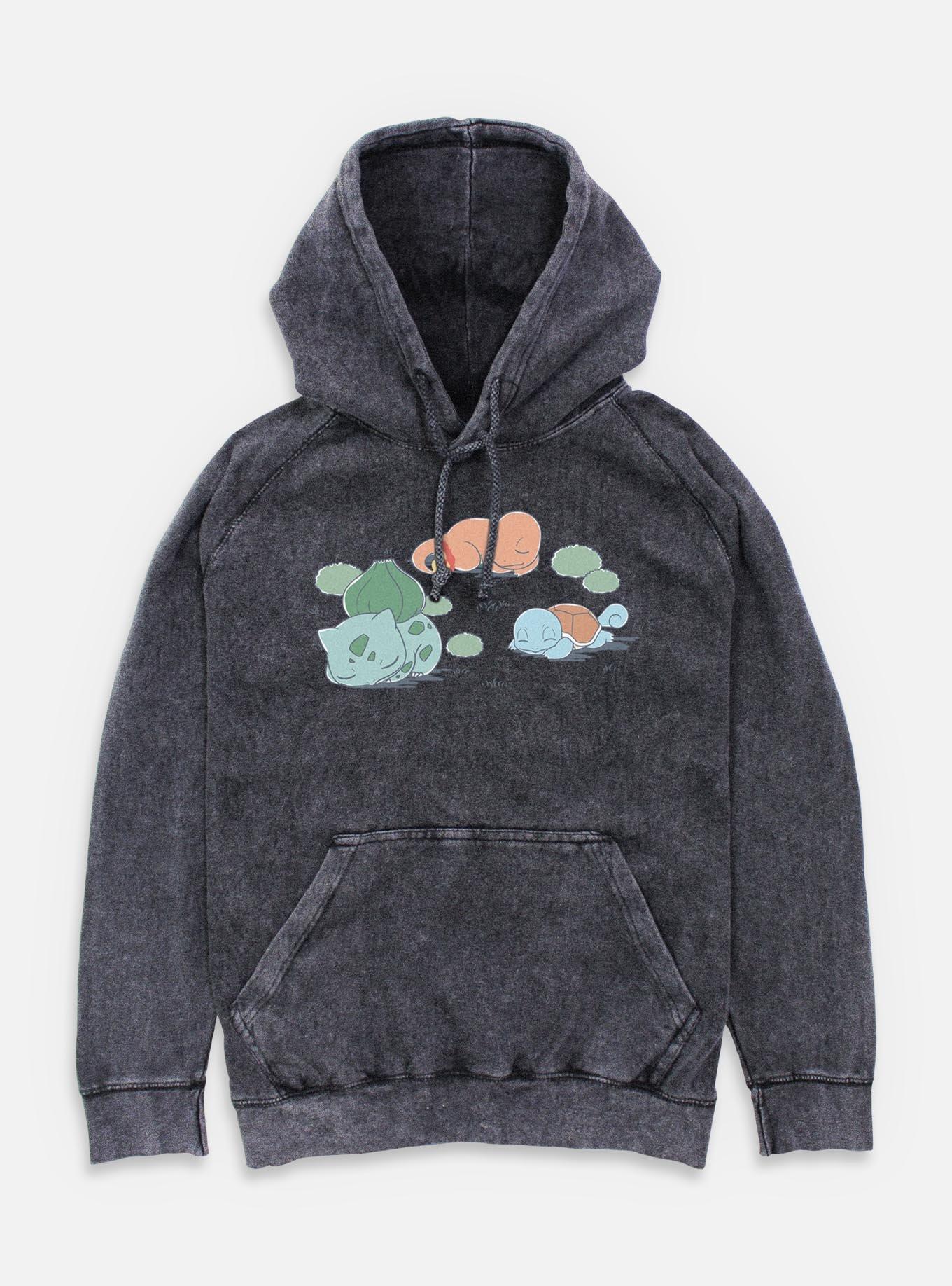Pokemon Bulbasaur Charmander Squirtle Nap Time Mineral Wash Hoodie, BLACK, hi-res