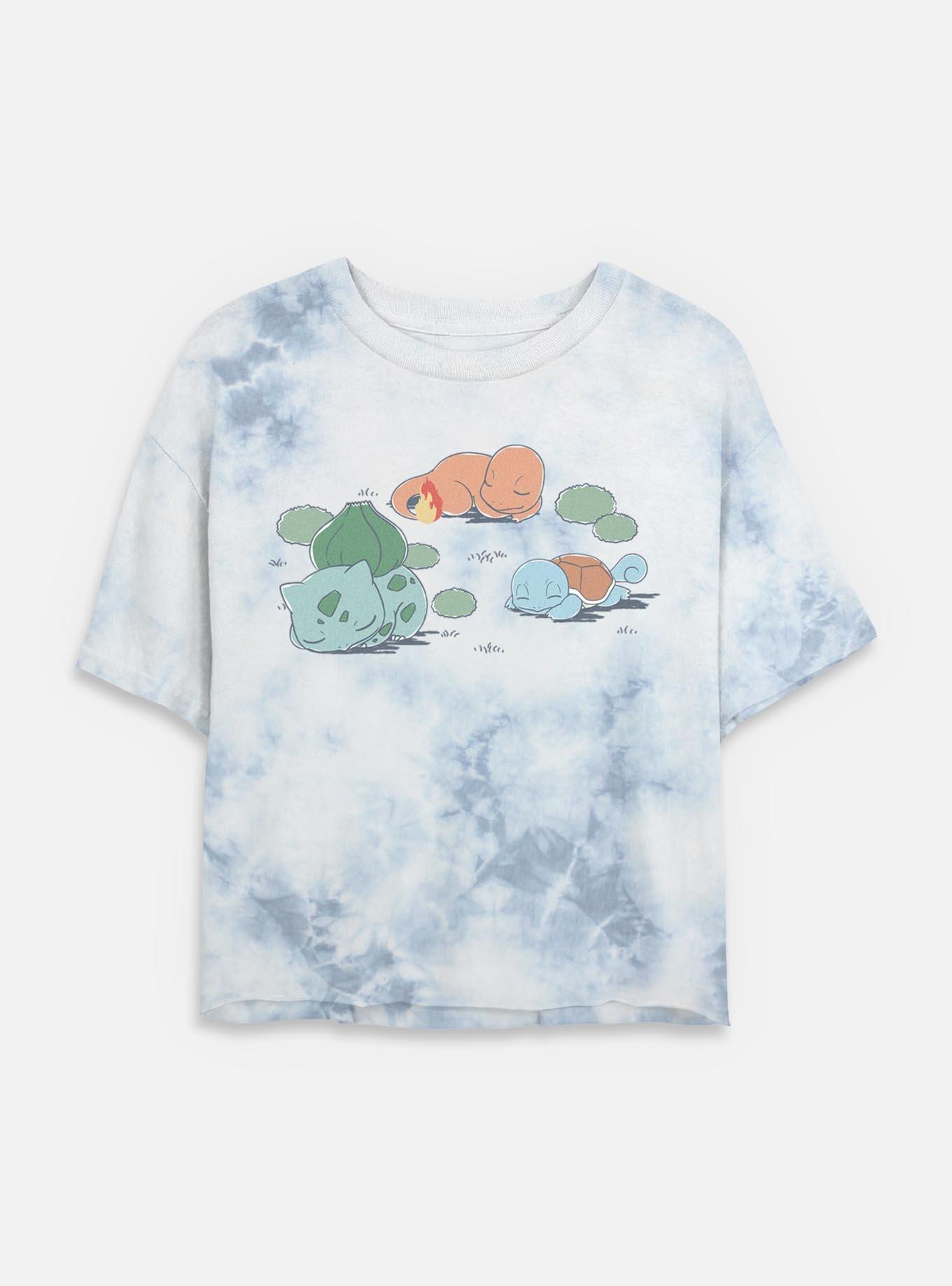 Pokemon Bulbasaur Charmander Squirtle Nap Time Tie Dye Crop Womens T-Shirt, , hi-res