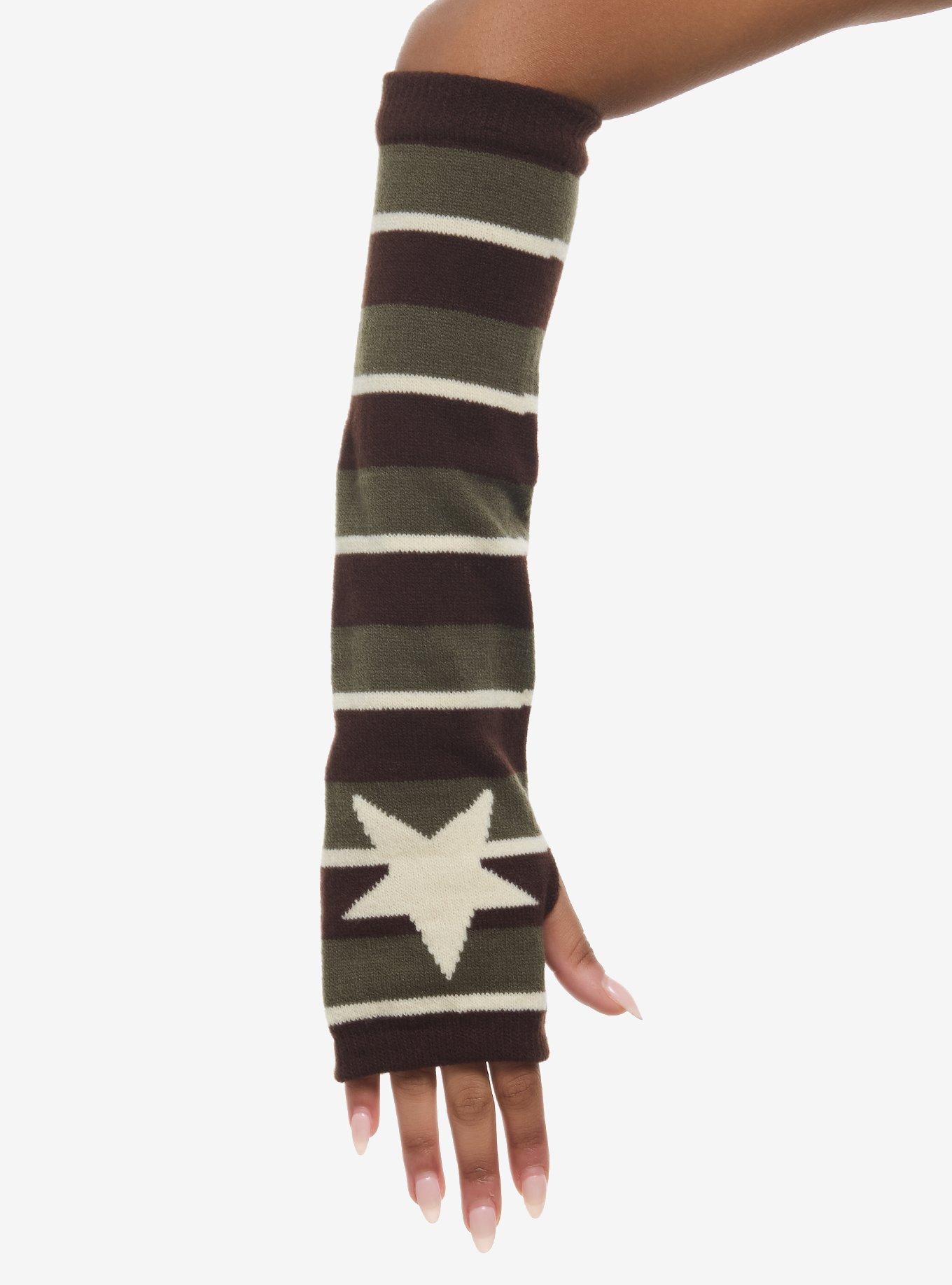 Green & Brown Stripe Star Arm Warmers, , hi-res