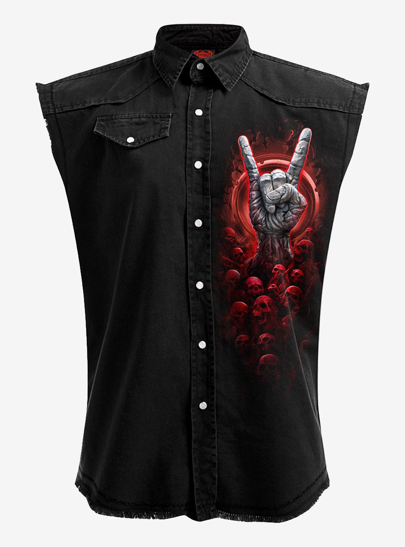 Tomb of Rock Sleeveless Stone Washed Worker Button-Up Shirt, , hi-res