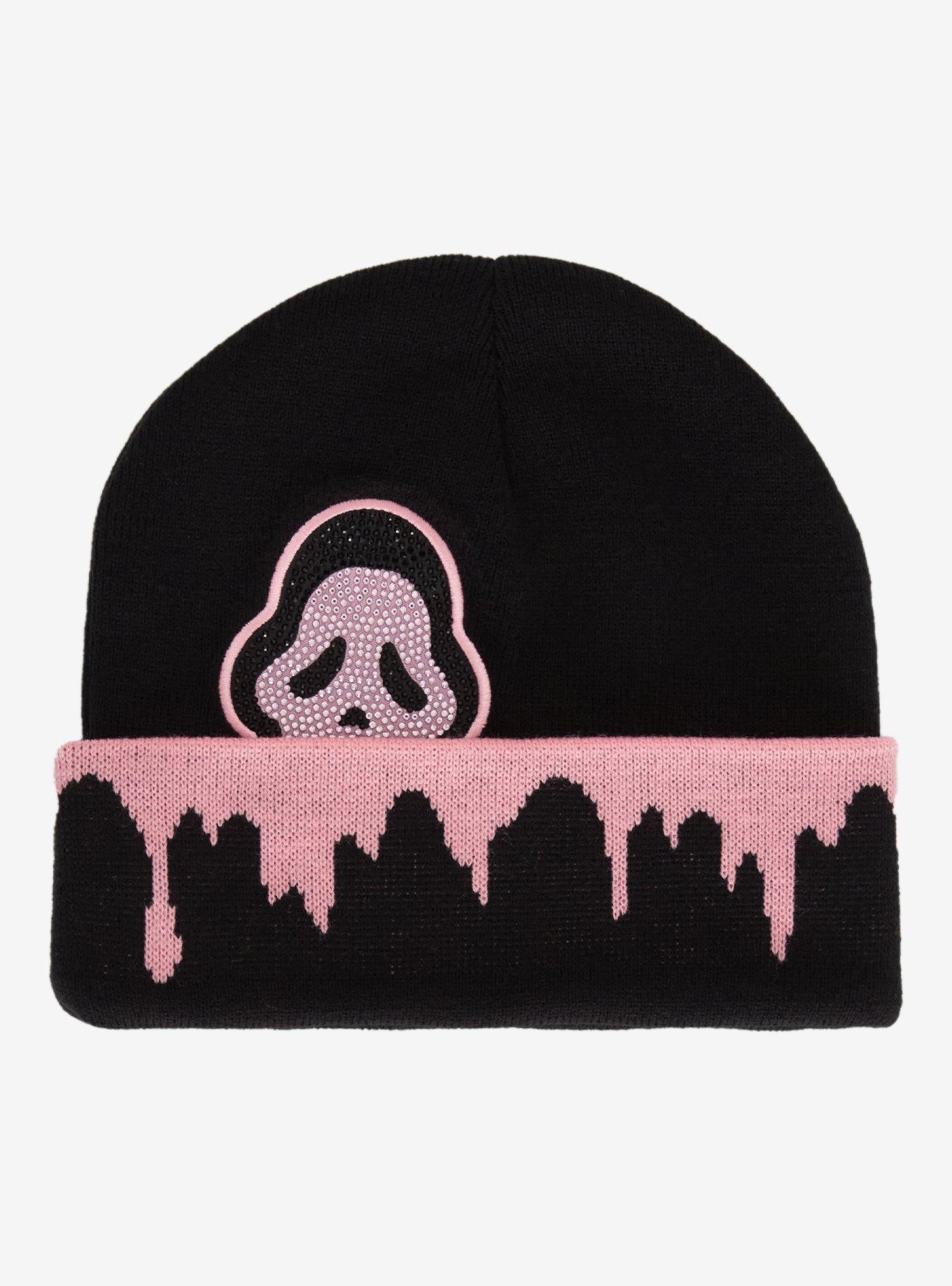 Ghost Face Pink Drip Rhinestone Watchman Beanie, , hi-res
