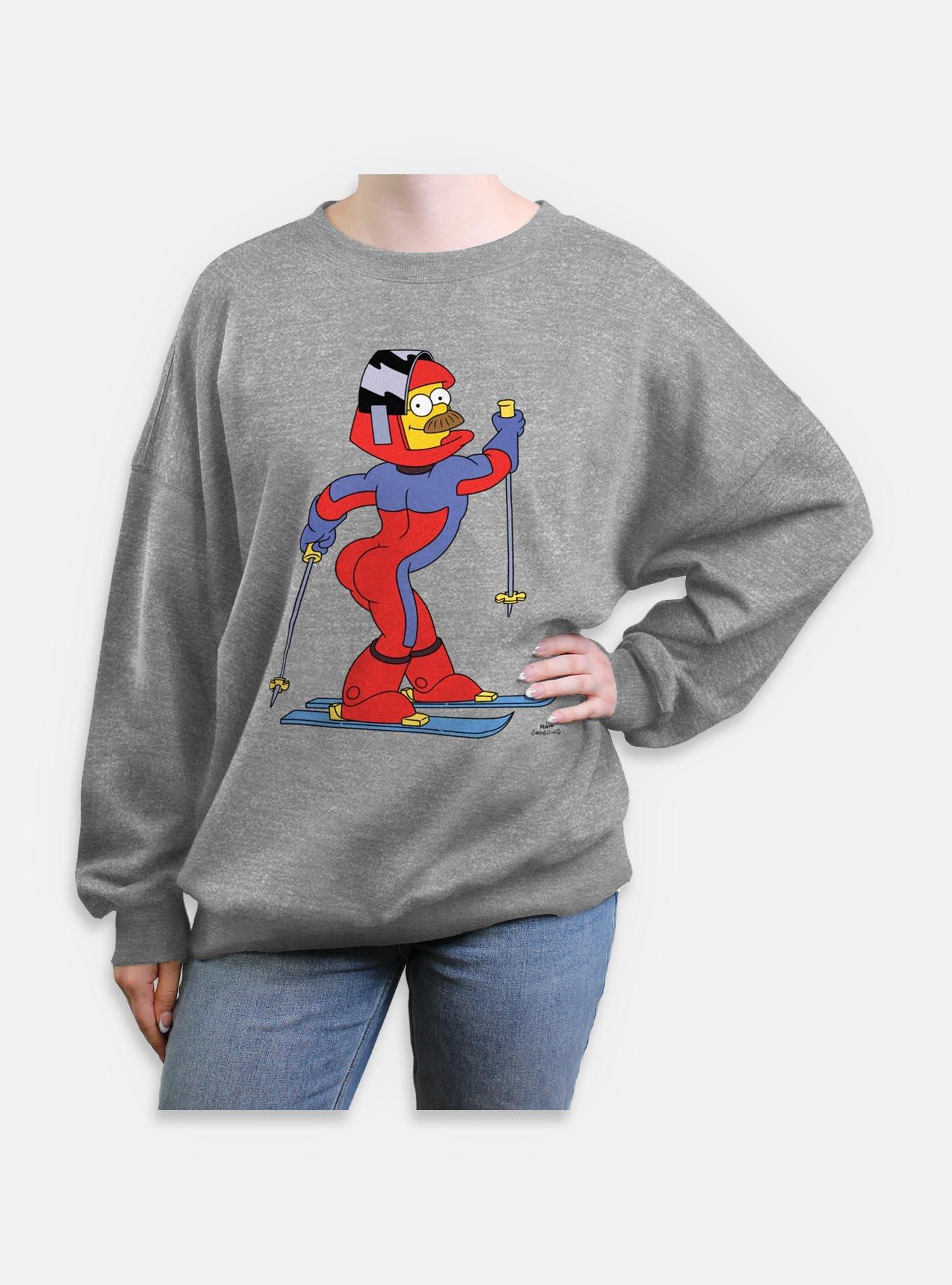 The Simpsons Ned Flanders Skii Womens Oversized Sweatshirt, HEATHER GR, hi-res