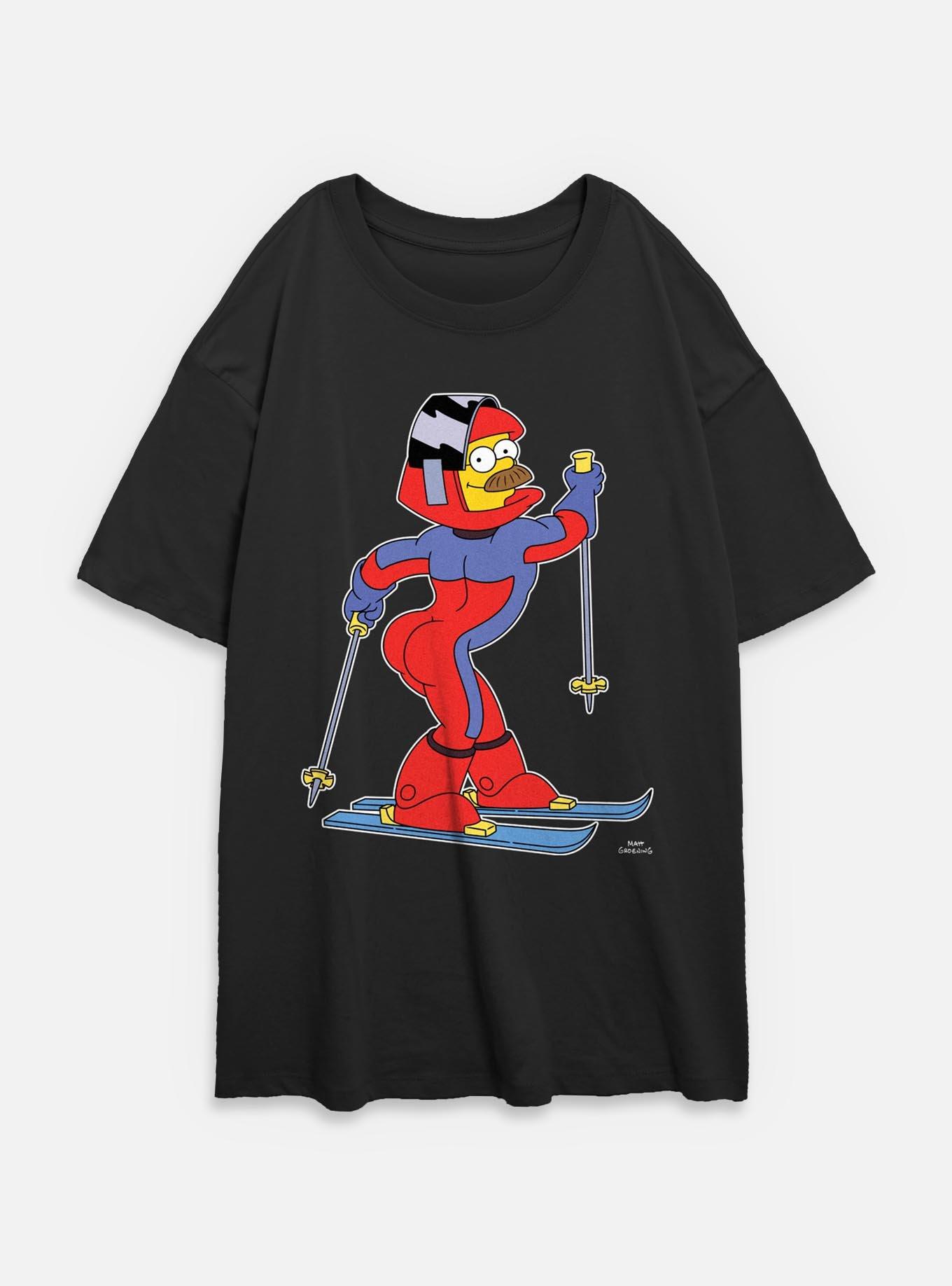 The Simpsons Ned Flanders Skii Skills Womens Oversized T-Shirt, BLACK, hi-res