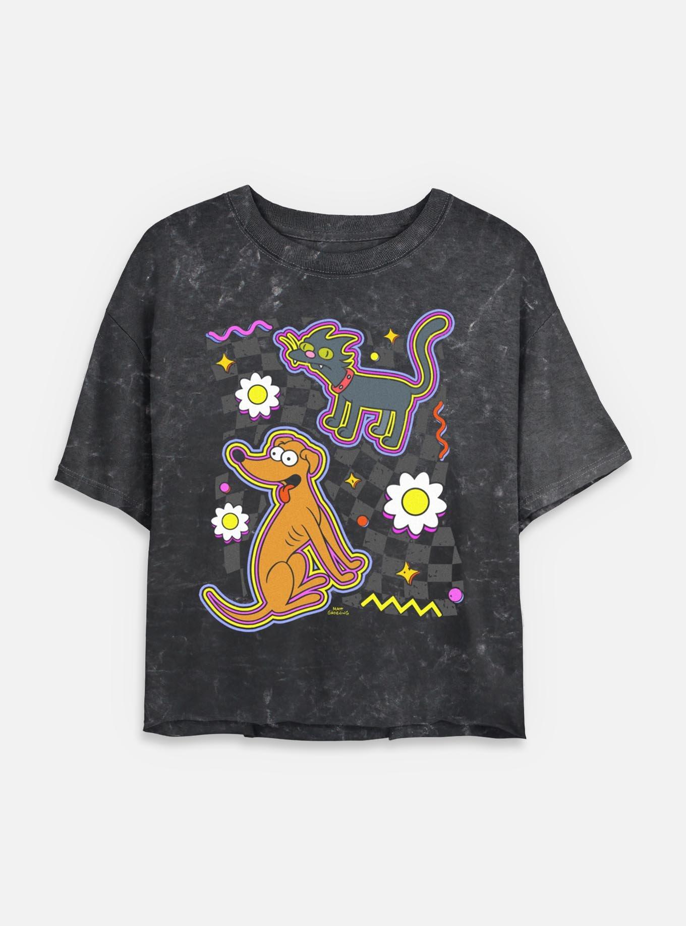 The Simpsons Flowers Retro Style Mineral Wash Womens Crop T-Shirt, BLACK, hi-res