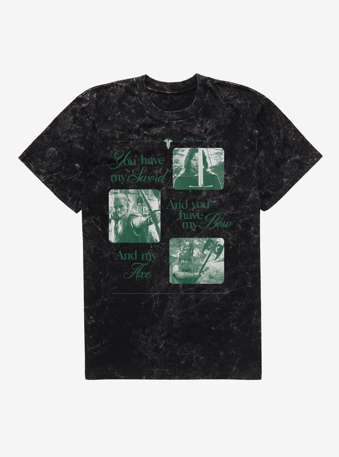 The Lord Of The Rings You Have My Sword And You Have My Bow And My Axe Mineral Wash T-Shirt, BLACK MINERAL WASH, hi-res