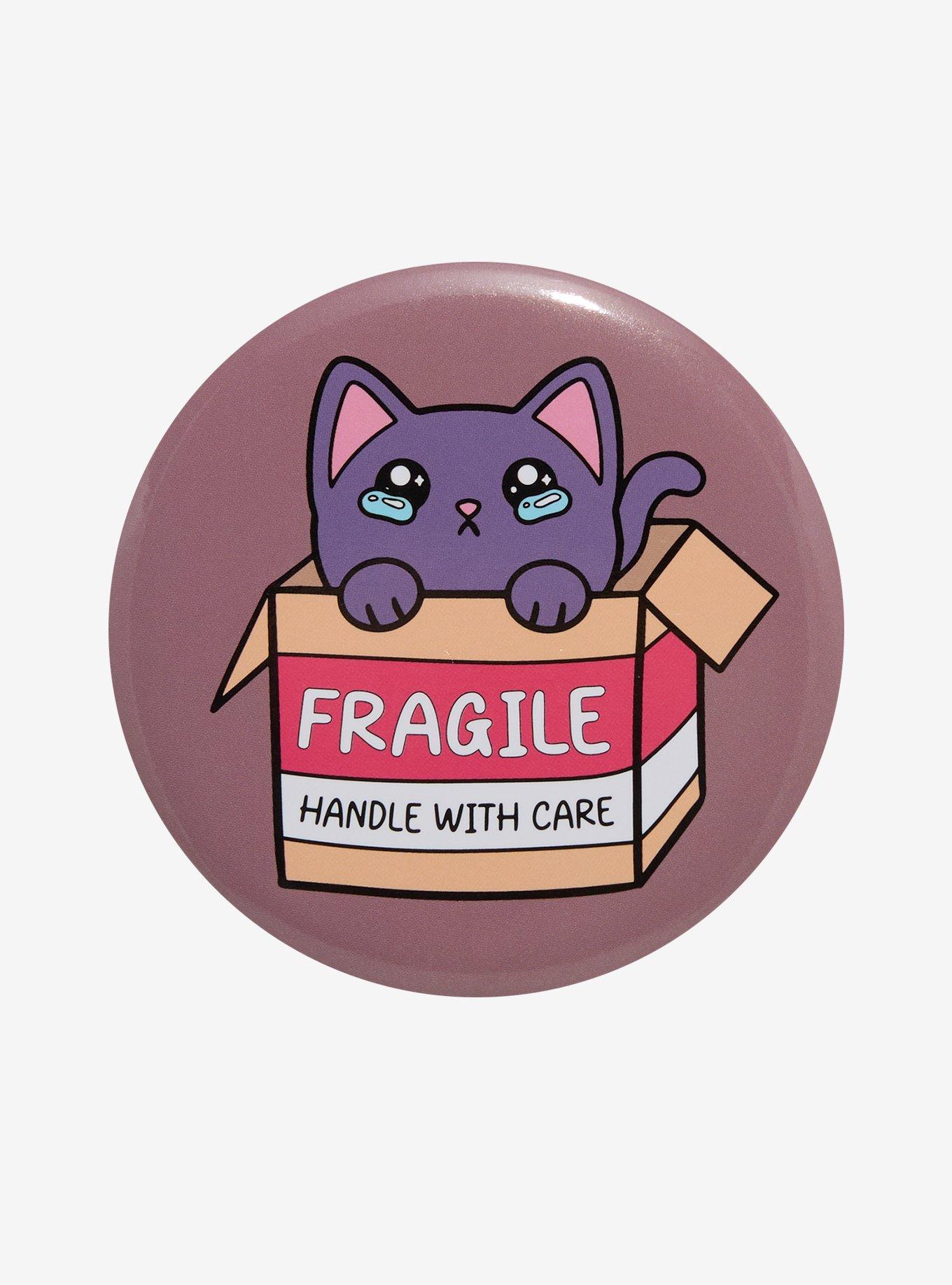 Fragile Cat In Box 3 Inch Button, , hi-res