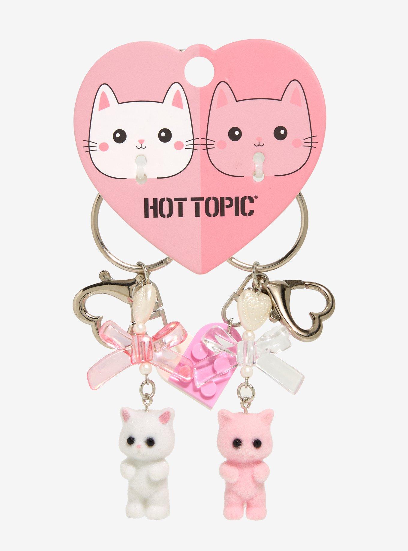 Fuzzy Cat Coquette Heart Puzzle Piece Best Friend Key Chain Set