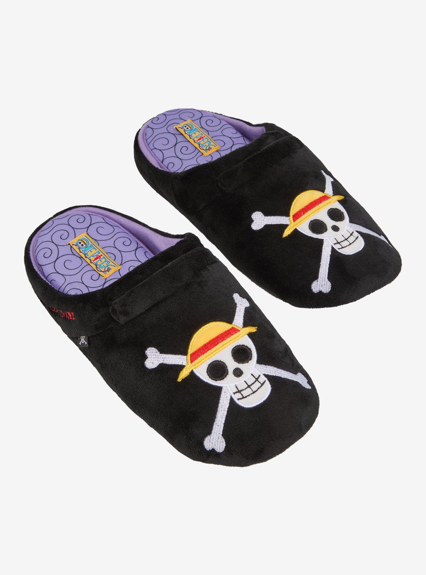 One Piece Straw Hat Crew Jolly Roger Men's Dorm Slippers — BoxLunch Exclusive, , hi-res