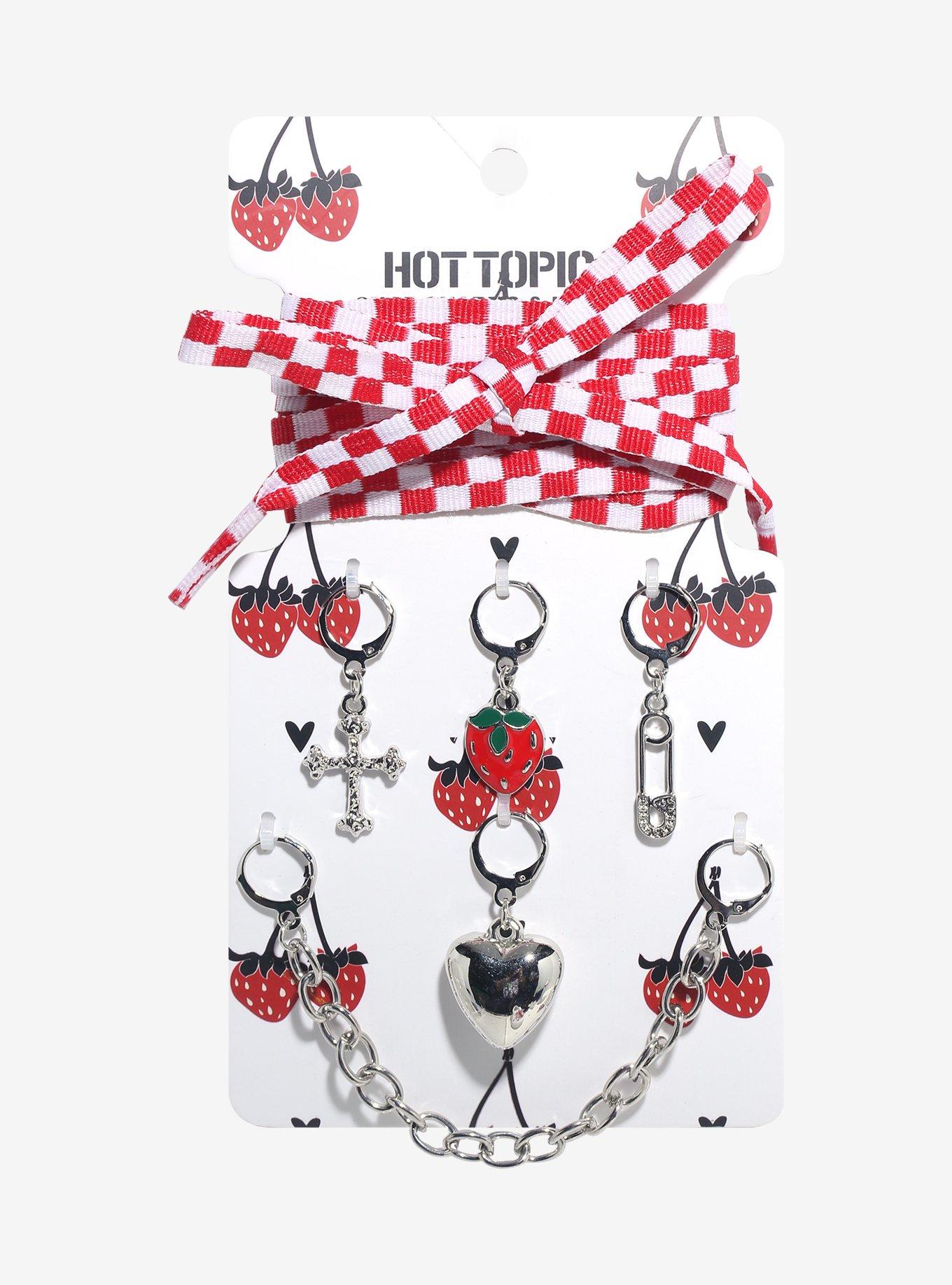 Red & White Gingham Shoelaces & Charms Set, , hi-res