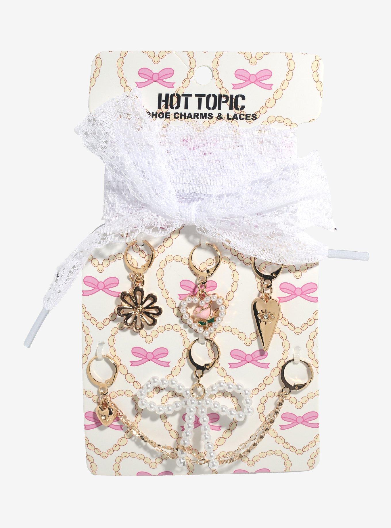White Lace Shoelaces & Charms Set, , hi-res