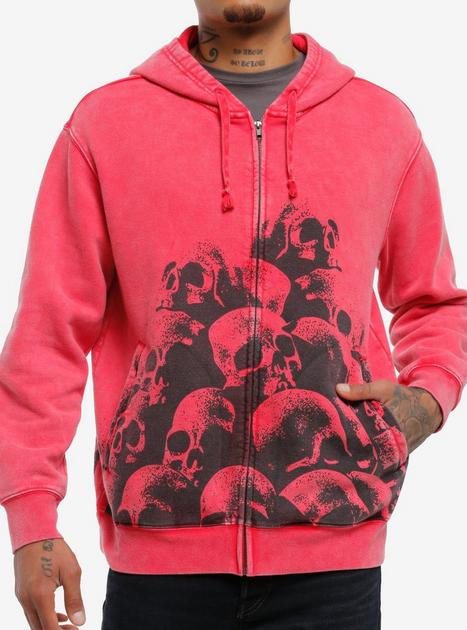 Pile Of Skulls Washed Red Hoodie Hot Topic