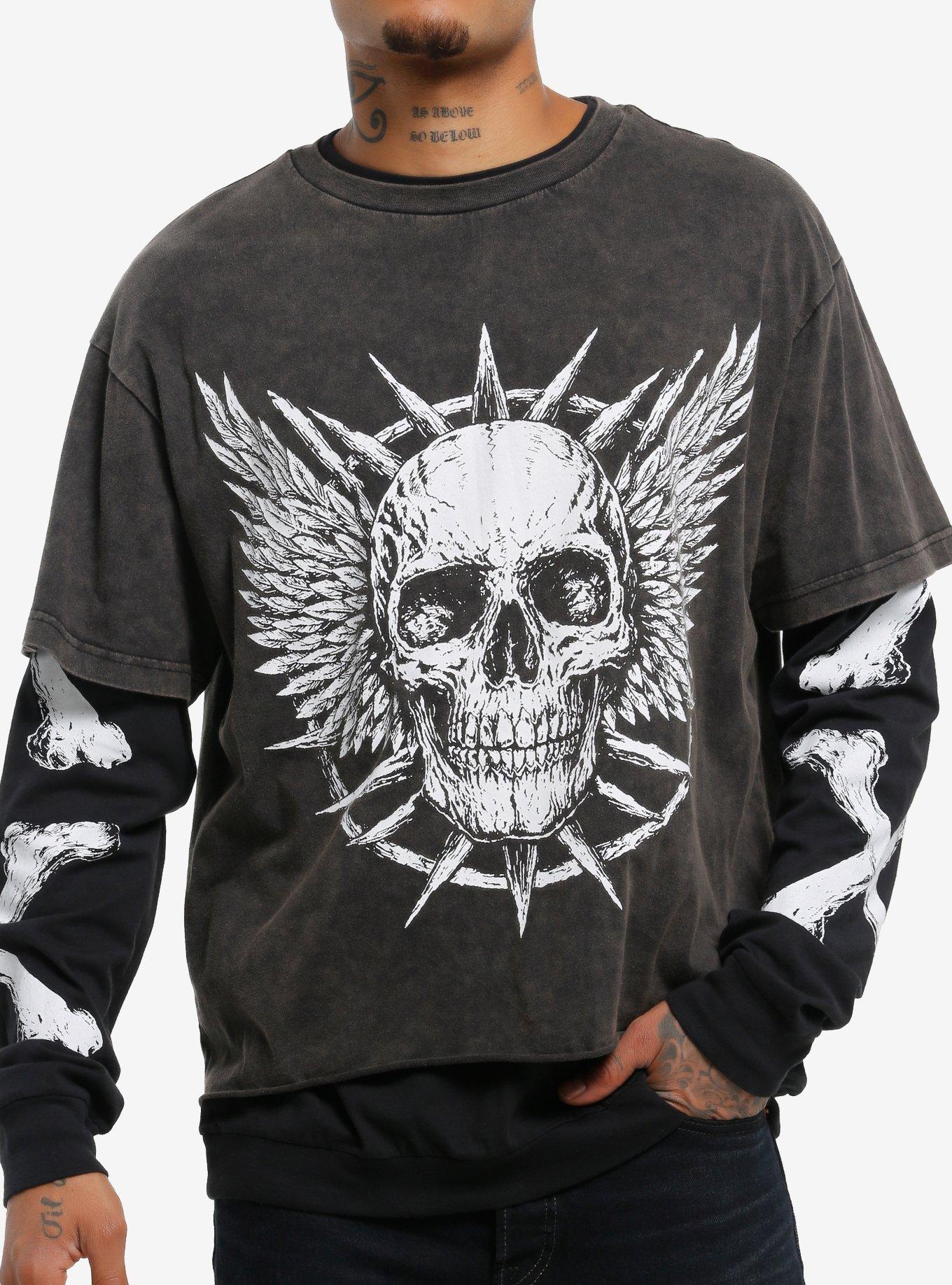 Winged Skull & Bones Twofer Long-Sleeve T-Shirt, , hi-res