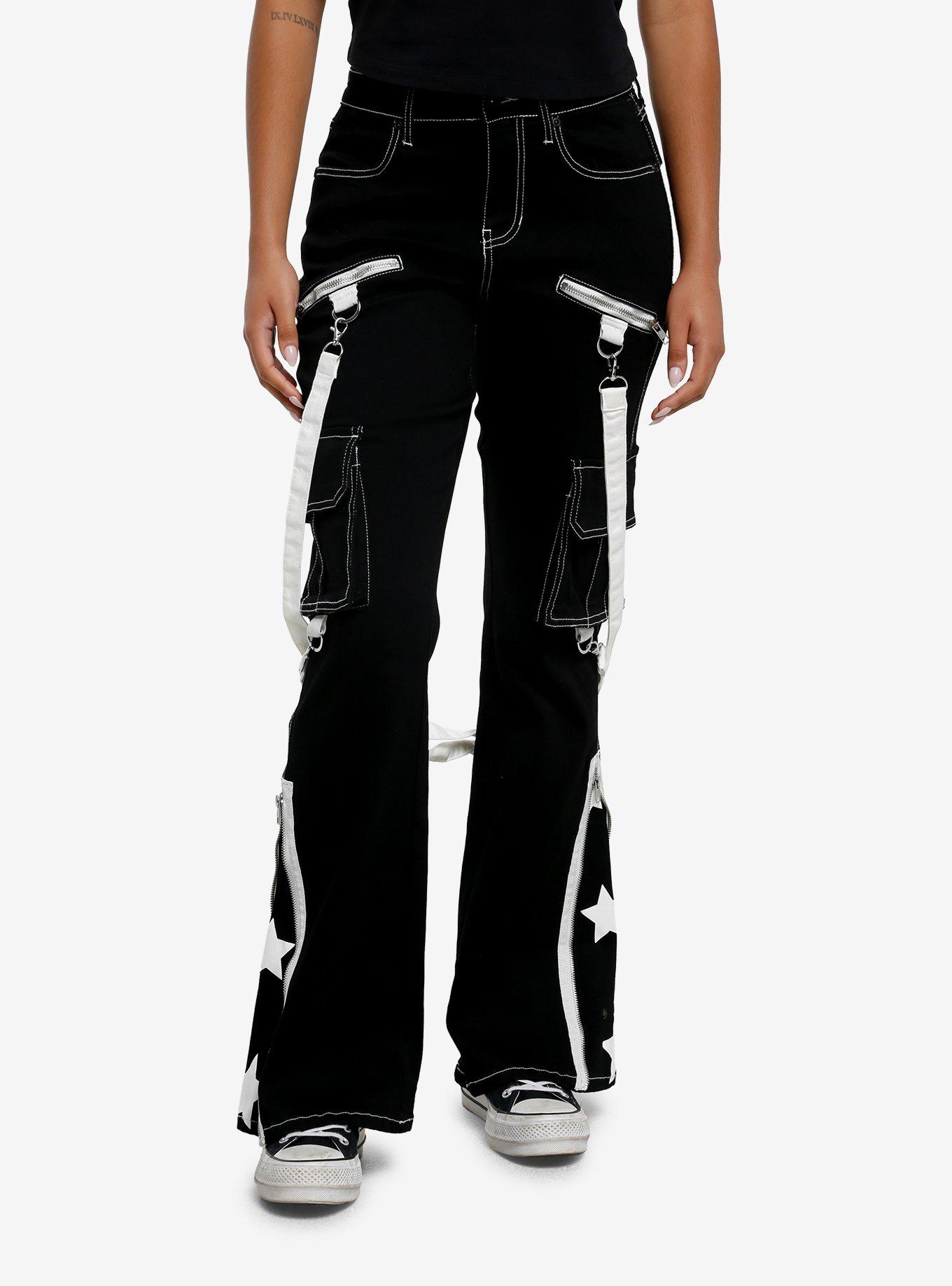 White Star Suspender Flare Denim Pants, , hi-res