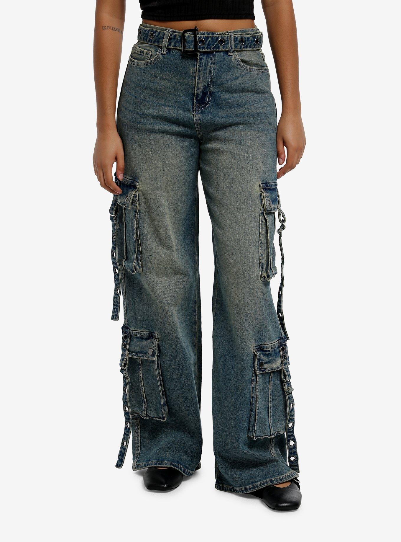 Social Collision Vintage Light Indigo Wash Cargo Pocket Wide