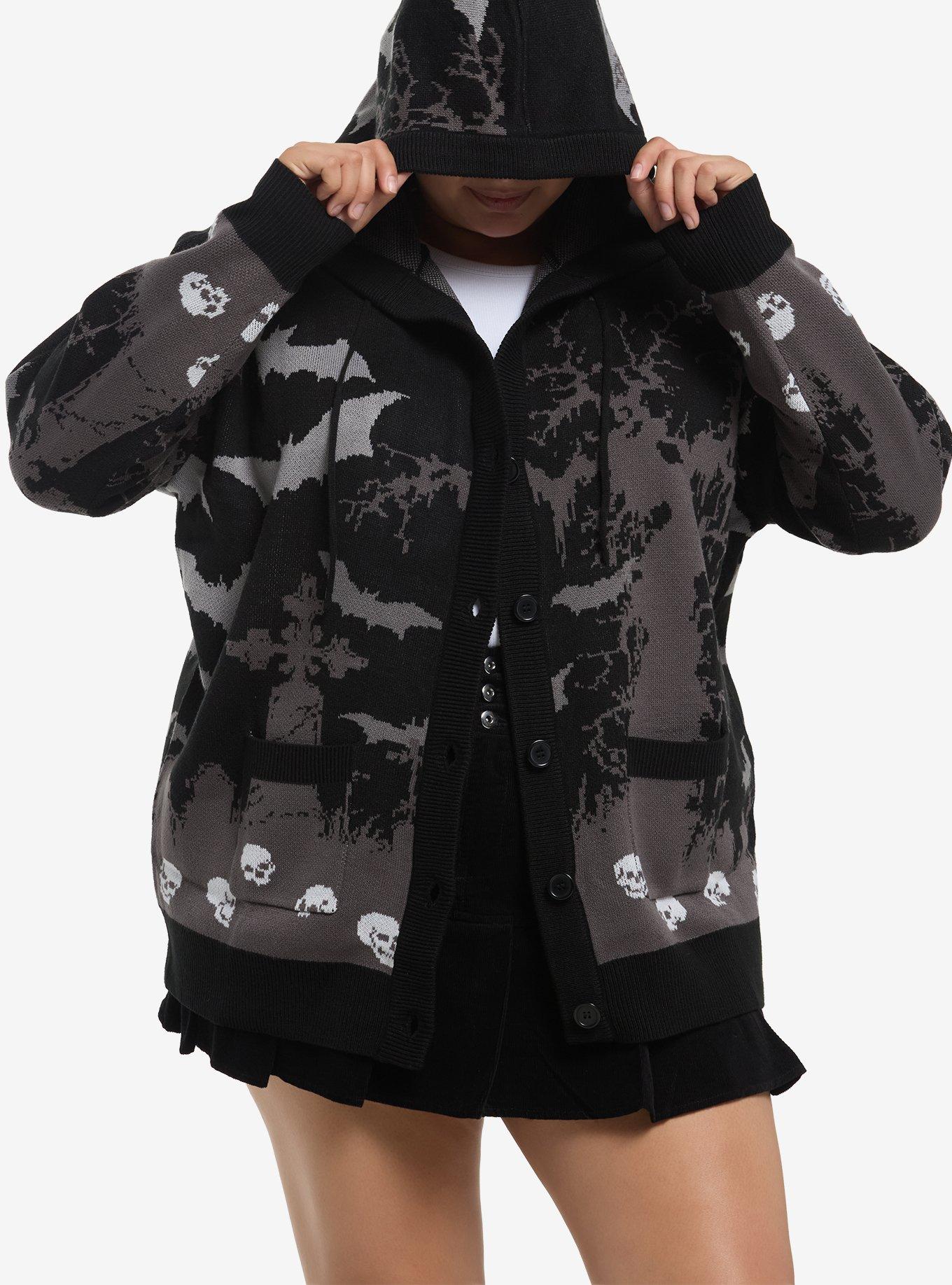 Cosmic Aura Graveyard Scene Hooded Girls Cardigan Plus Size, , hi-res