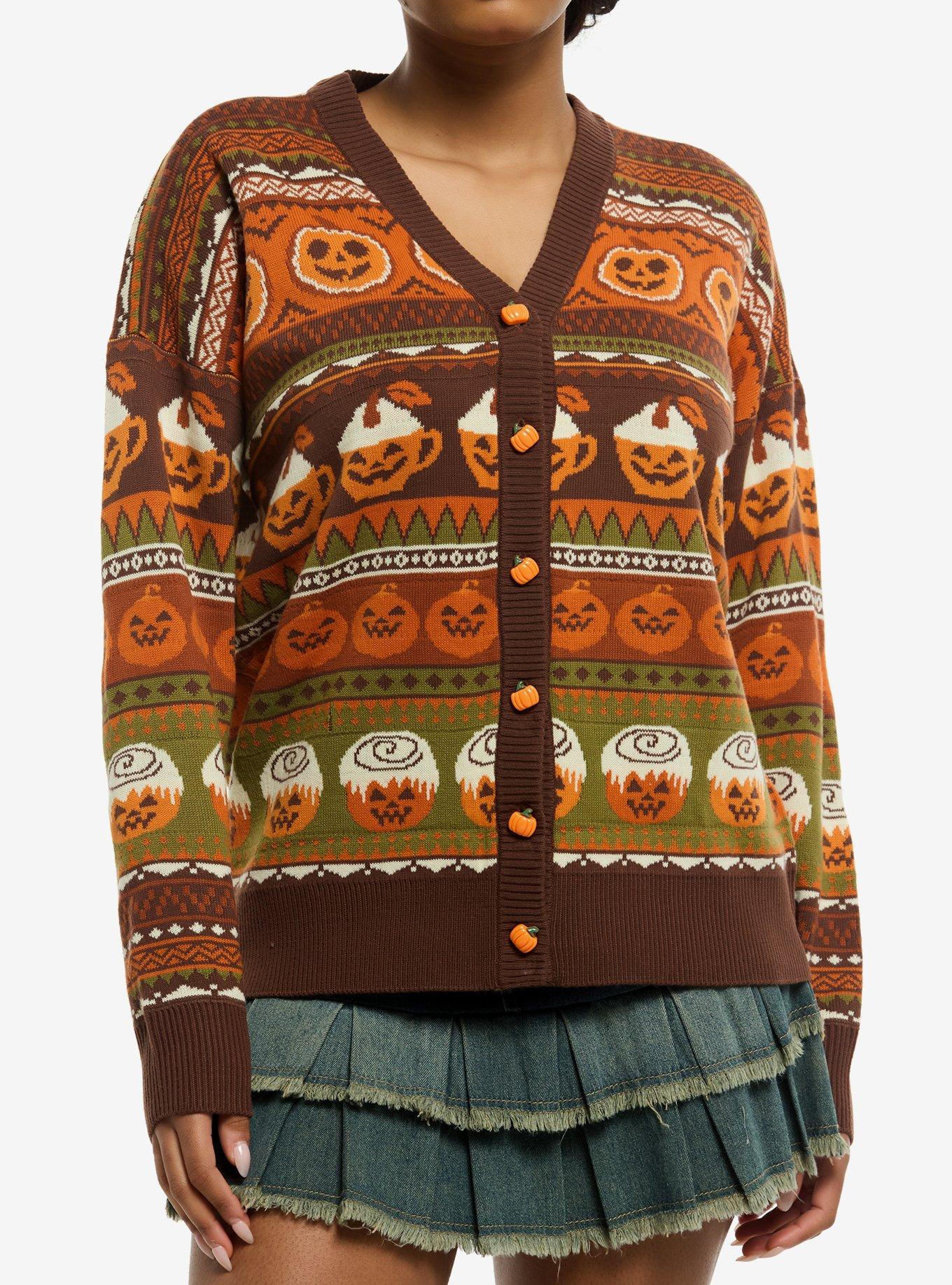 Thorn & Fable Pumpkin Spice Jack-O'-Lanterns Girls Cardigan, , hi-res
