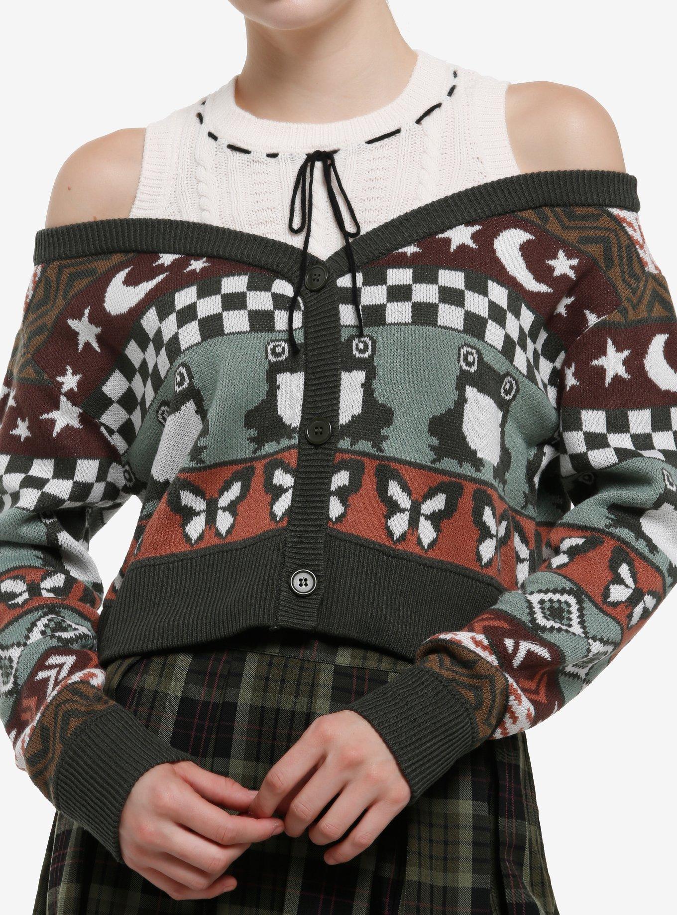 Thorn & Fable Frog & Butterfly Girls Twofer Cardigan, , hi-res