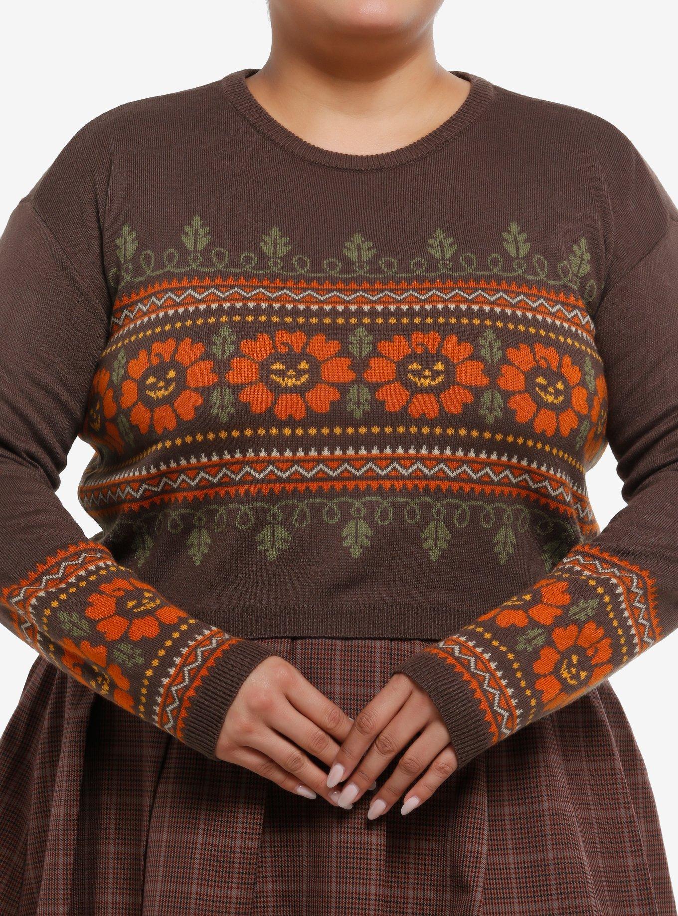 Thorn & Fable Jack-O'-Lantern Flower Crop Girls Sweater Plus Size, , hi-res