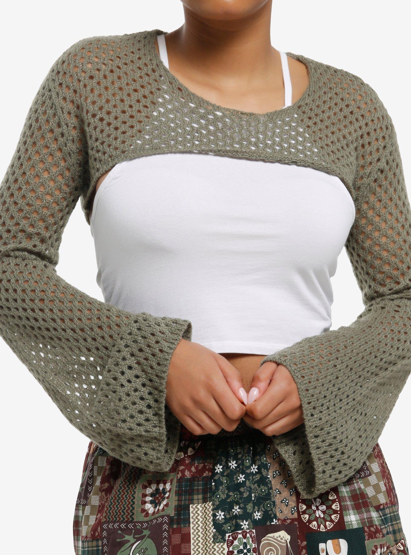 Thorn & Fable Sage Green Bolero Girls Crop Shrug, , hi-res