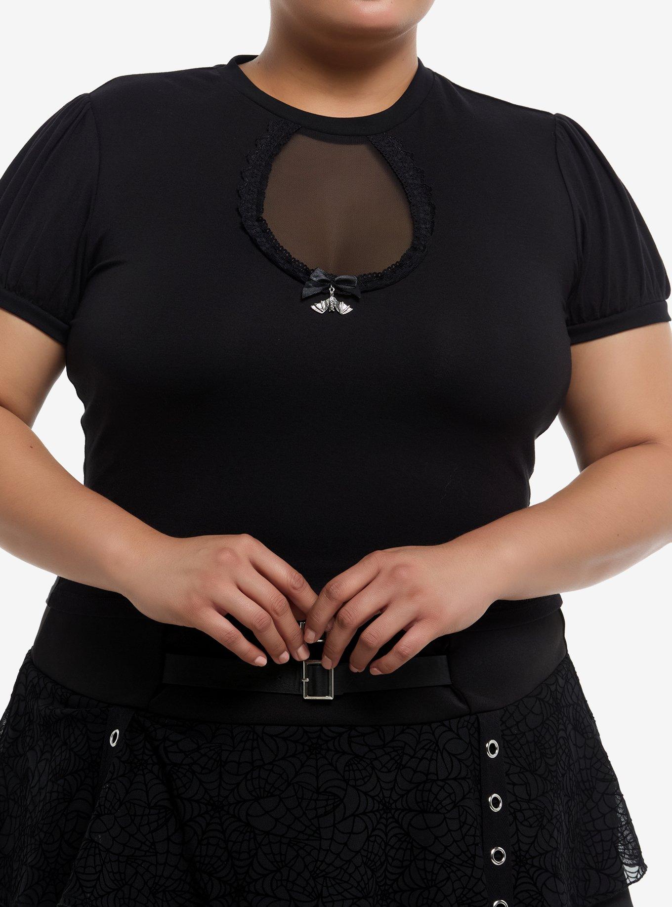 Cosmic Aura Black Mesh Key Hole Bat Charm Girls Baby T-Shirt Plus Size, , hi-res