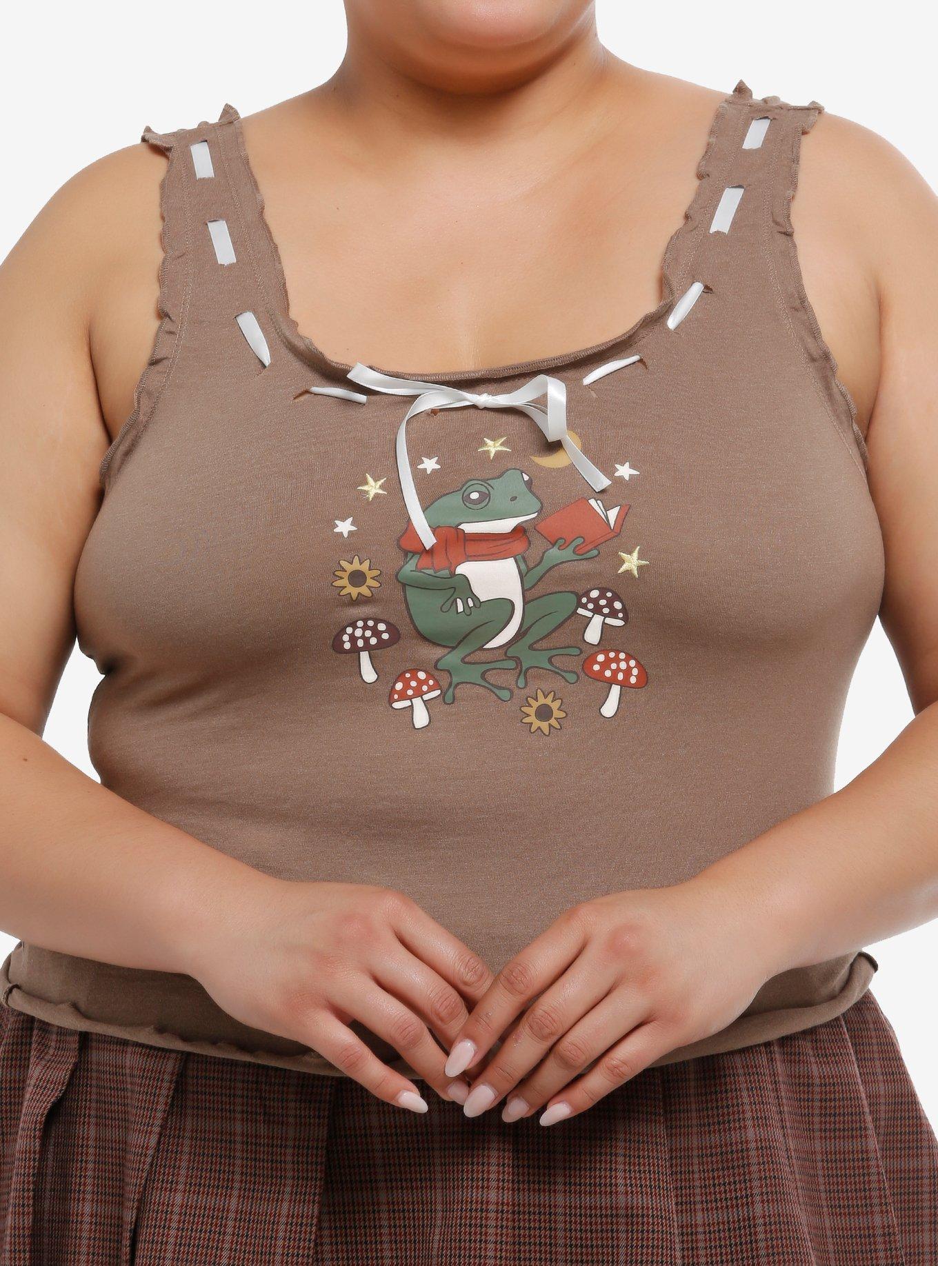 Thorn & Fable Reading Frog Lettuce Hem Tank Top Plus Size, , hi-res