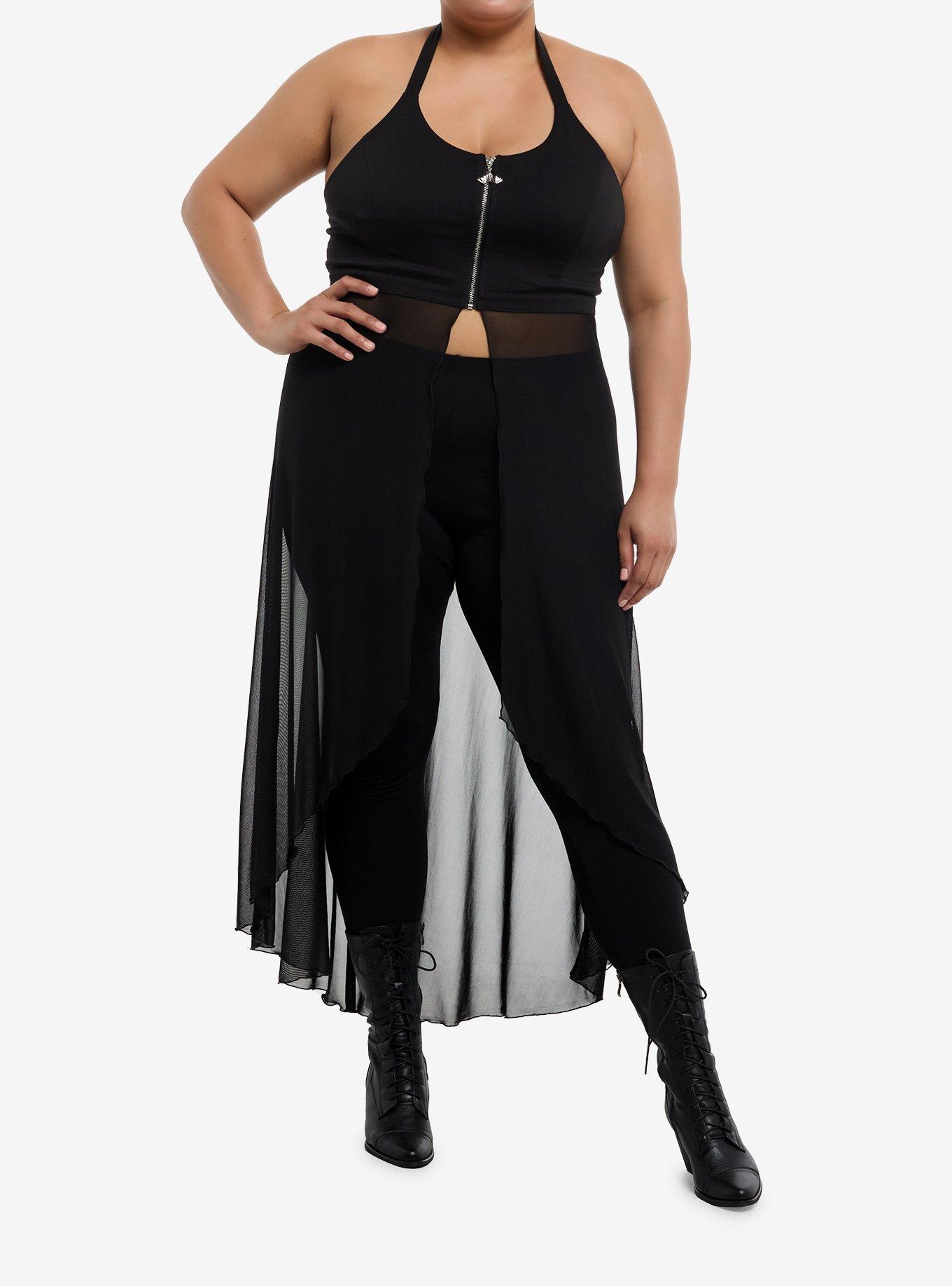 Cosmic Aura Bat Zipper Mesh Drape Girls Halter Top Plus Size, , hi-res