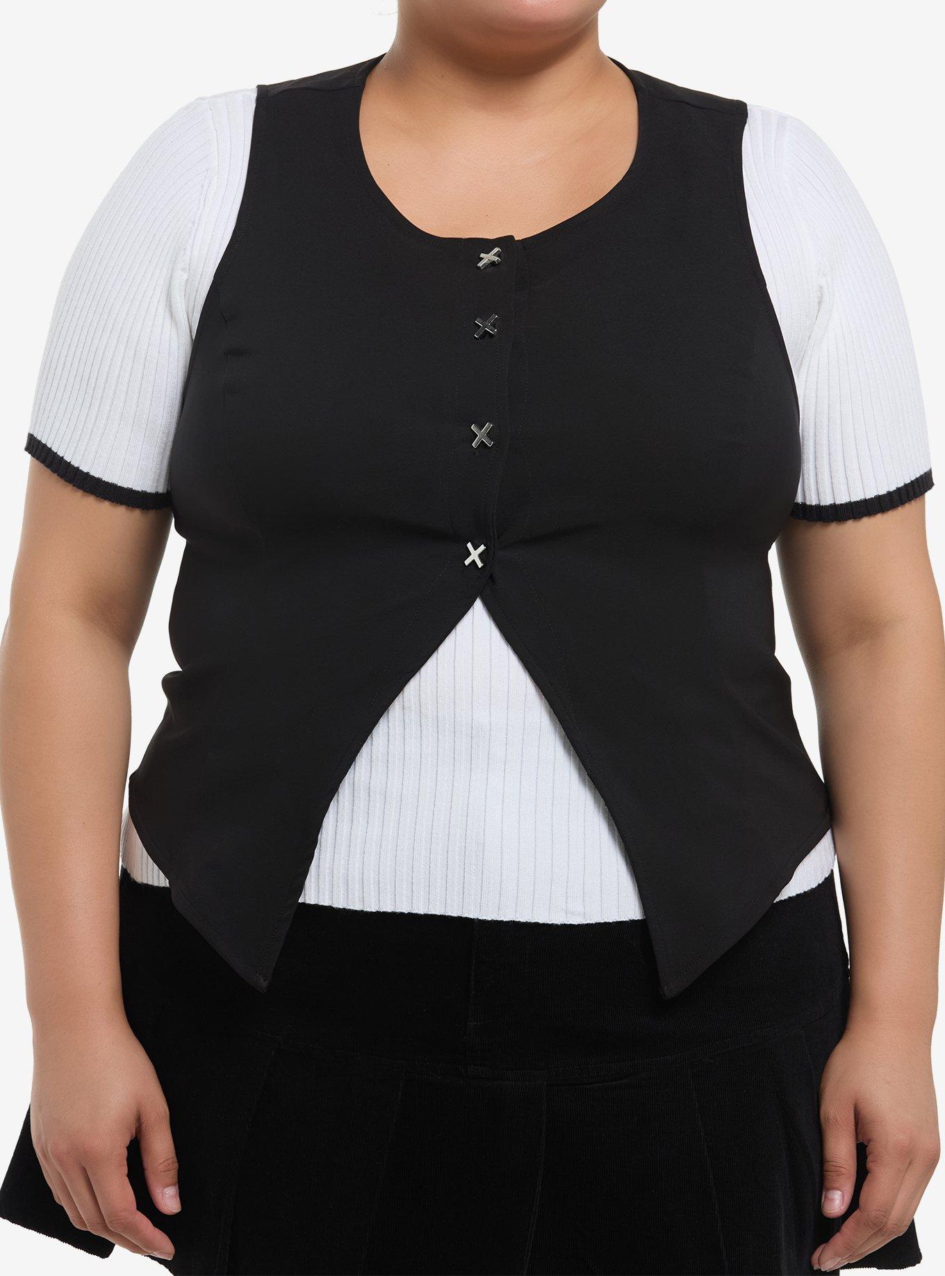 Social Collision Black Cross Girls Tank Vest Plus Size, , hi-res