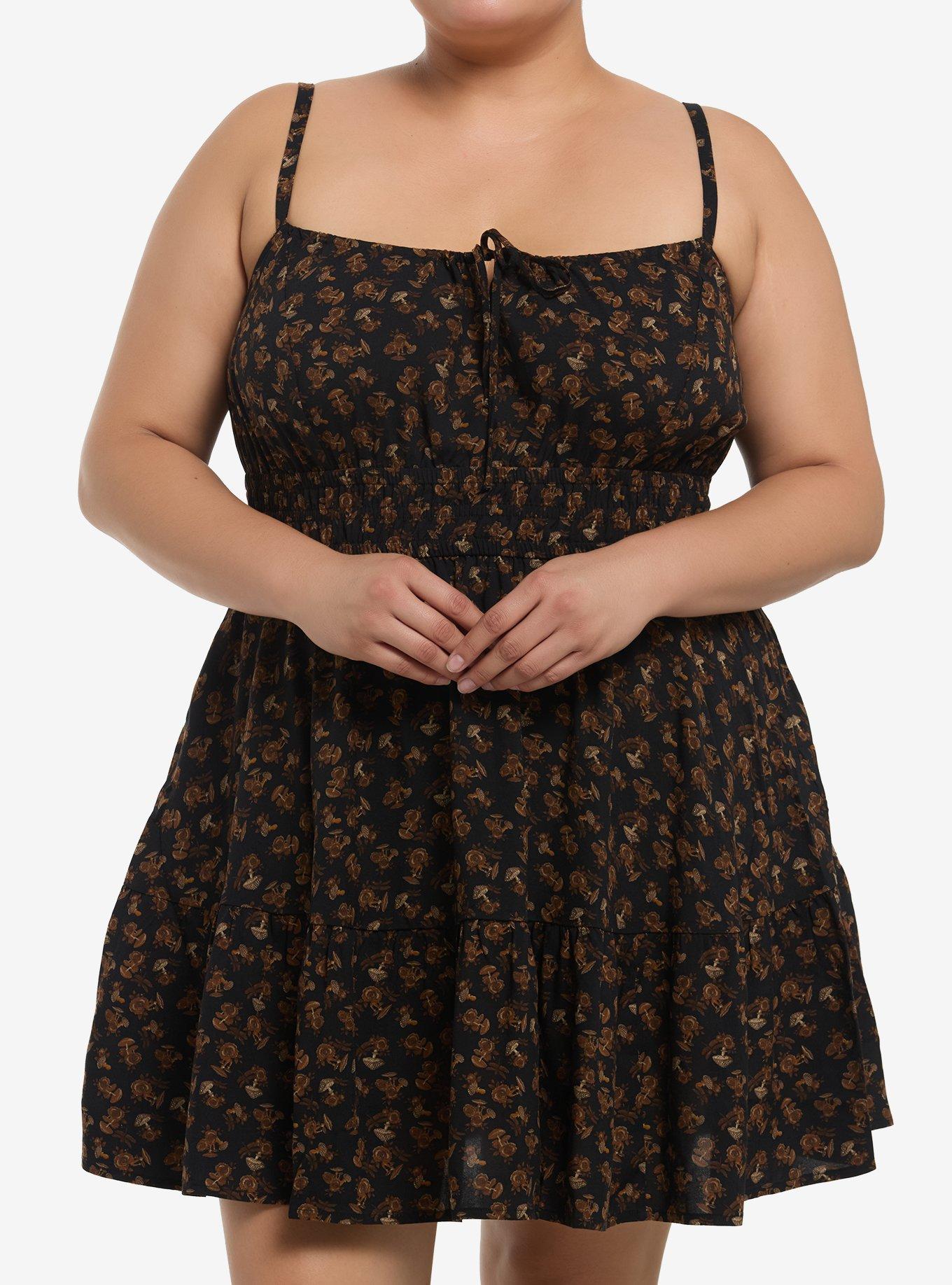 Thorn & Fable Brown Mushroom Cami Slip Dress Plus Size, , hi-res