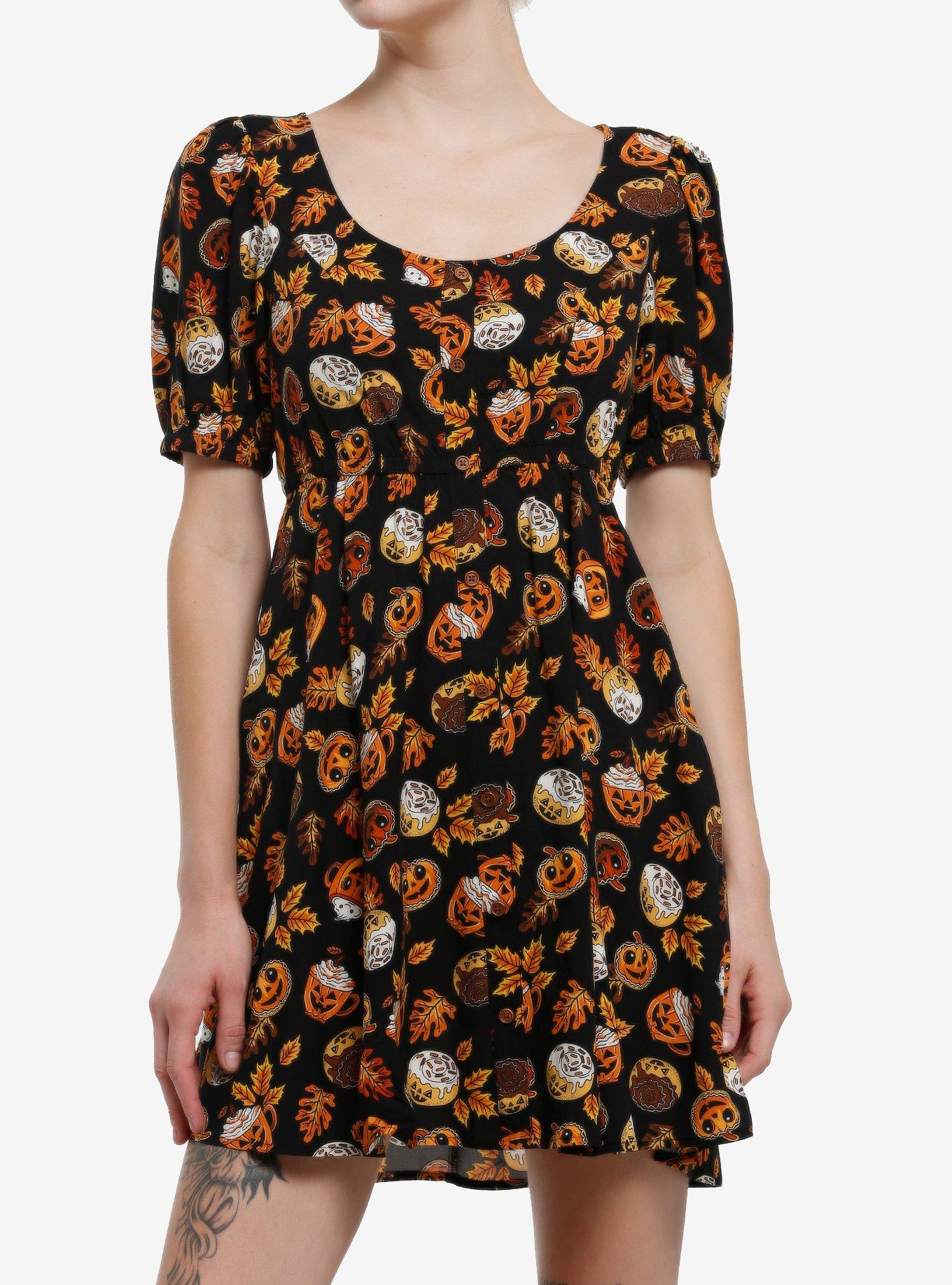 Thorn & Fable Pumpkin Spice Treats Babydoll Dress | Hot Topic