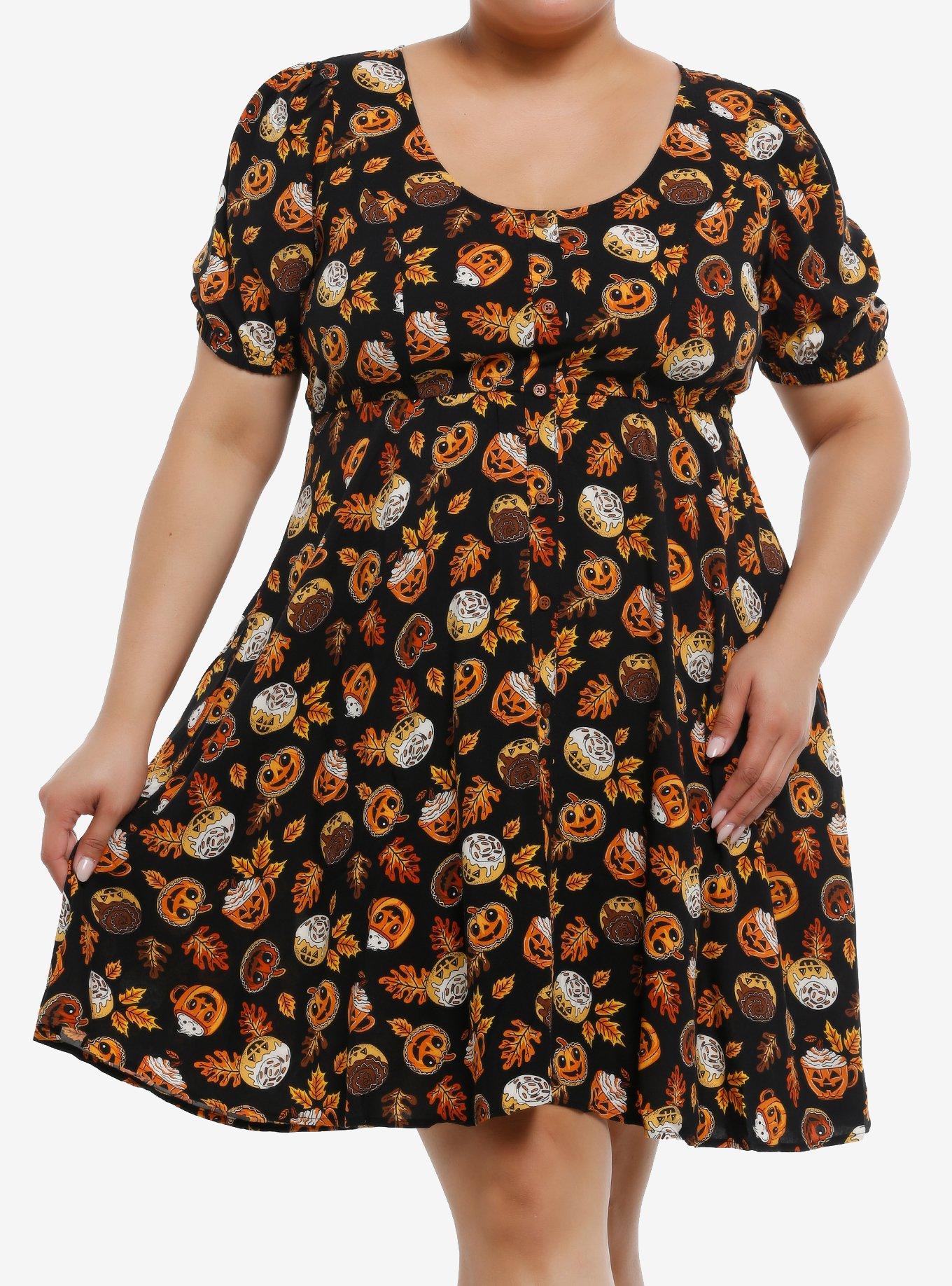 Thorn & Fable Pumpkin Spice Treats Babydoll Dress Plus Size, , hi-res