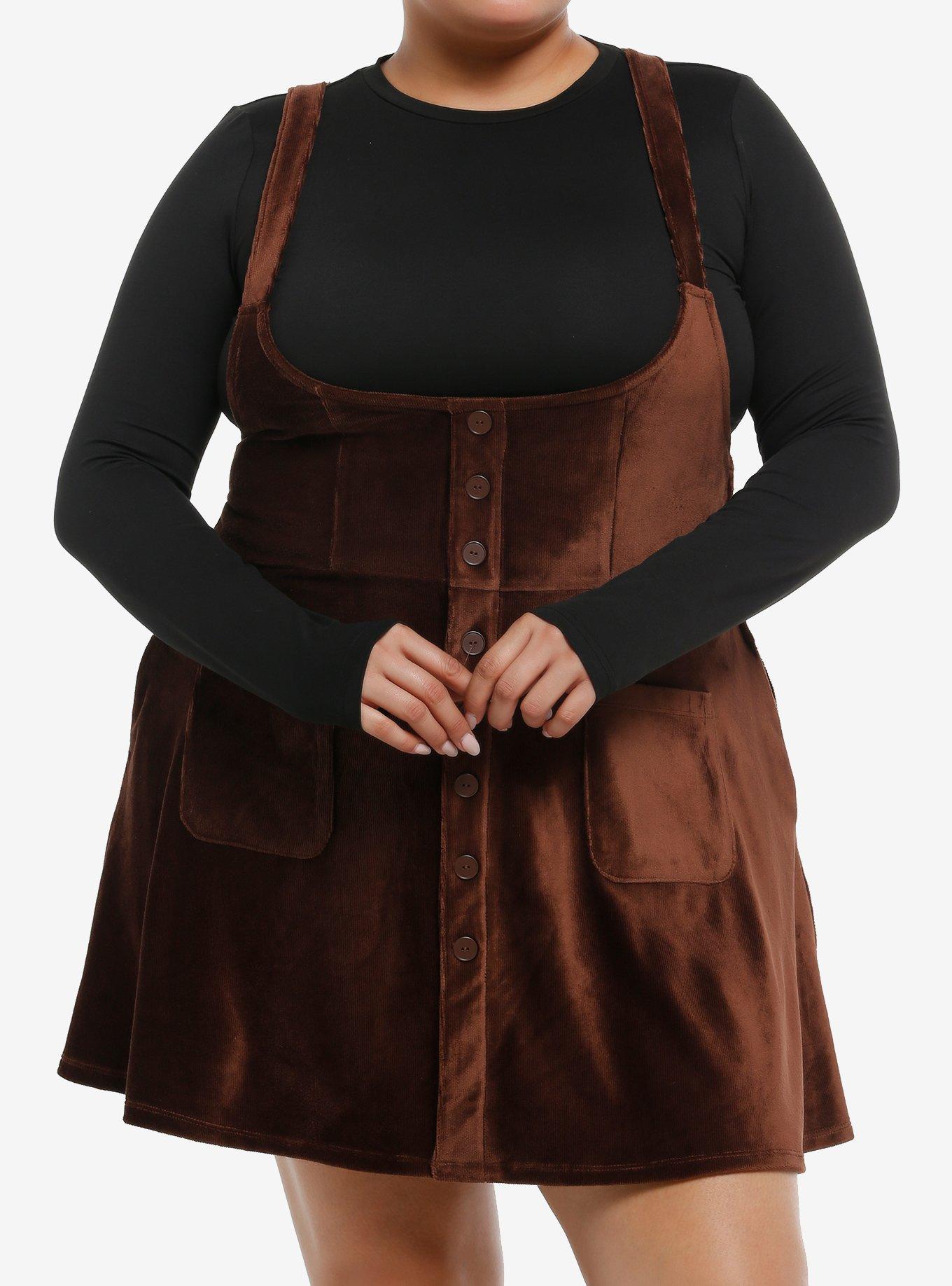 Thorn & Fable Brown Velvet Underbust Skirtall Plus Size, , hi-res