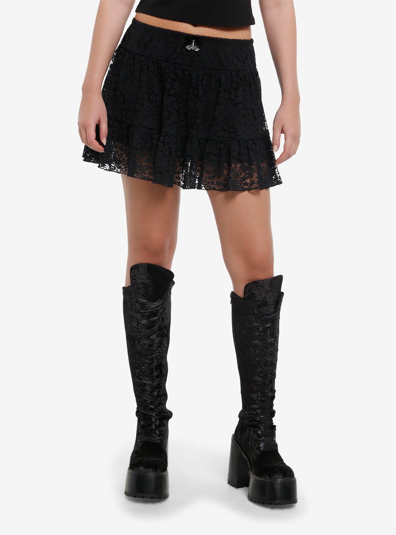Social Collision Bat Charm Black Lace Skort, , hi-res