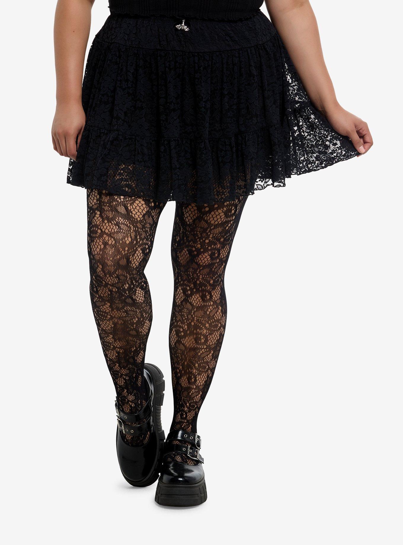 Social Collision Bat Charm Black Lace Skort Plus Size, , hi-res