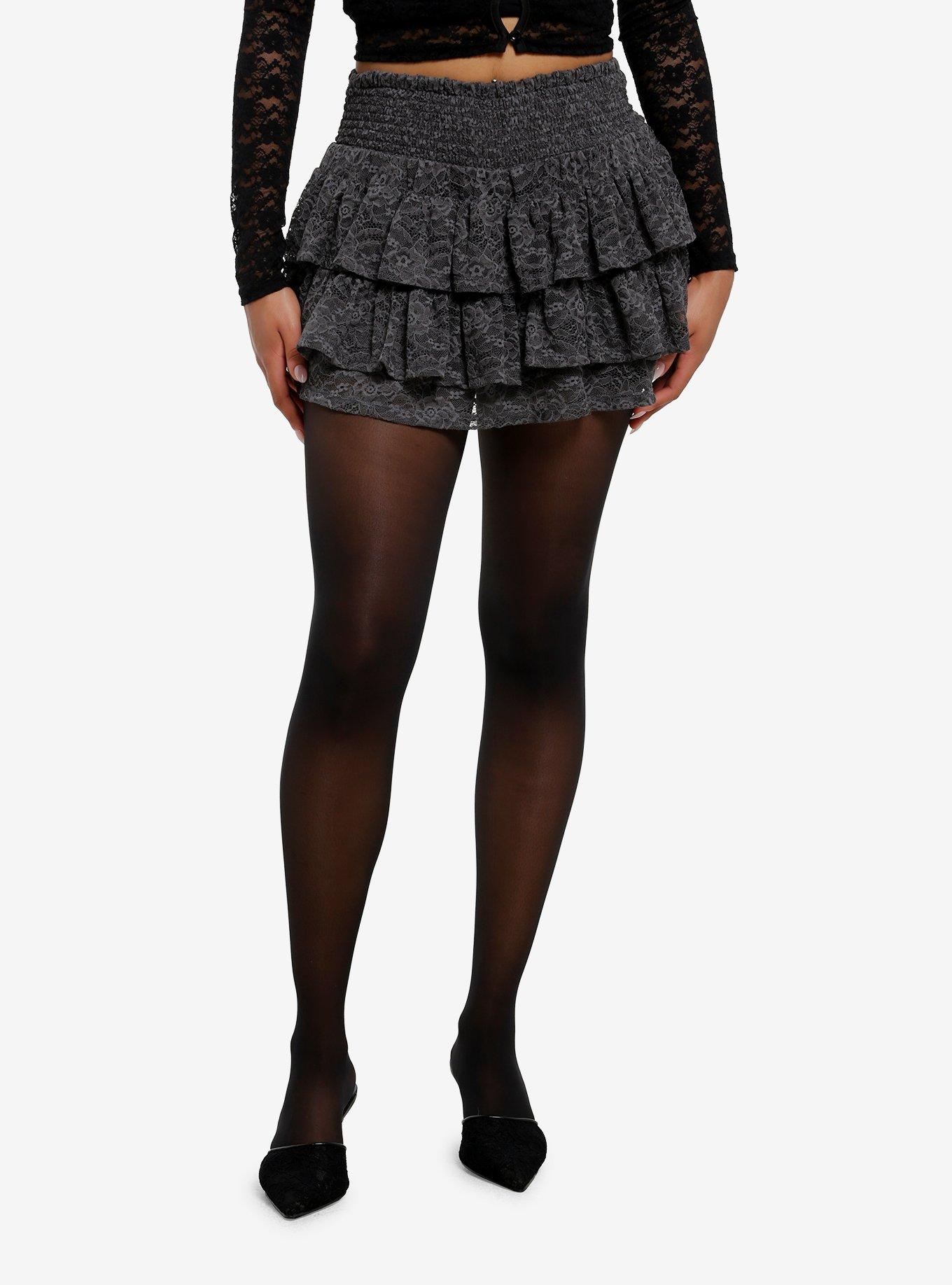 COSMICAURA Cosmic Aura Grey Lace Tiered Skort