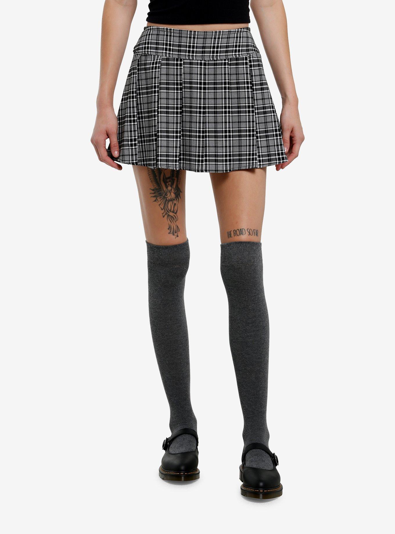 Social Collision Black & White Plaid Pleated Mini Skirt, , hi-res