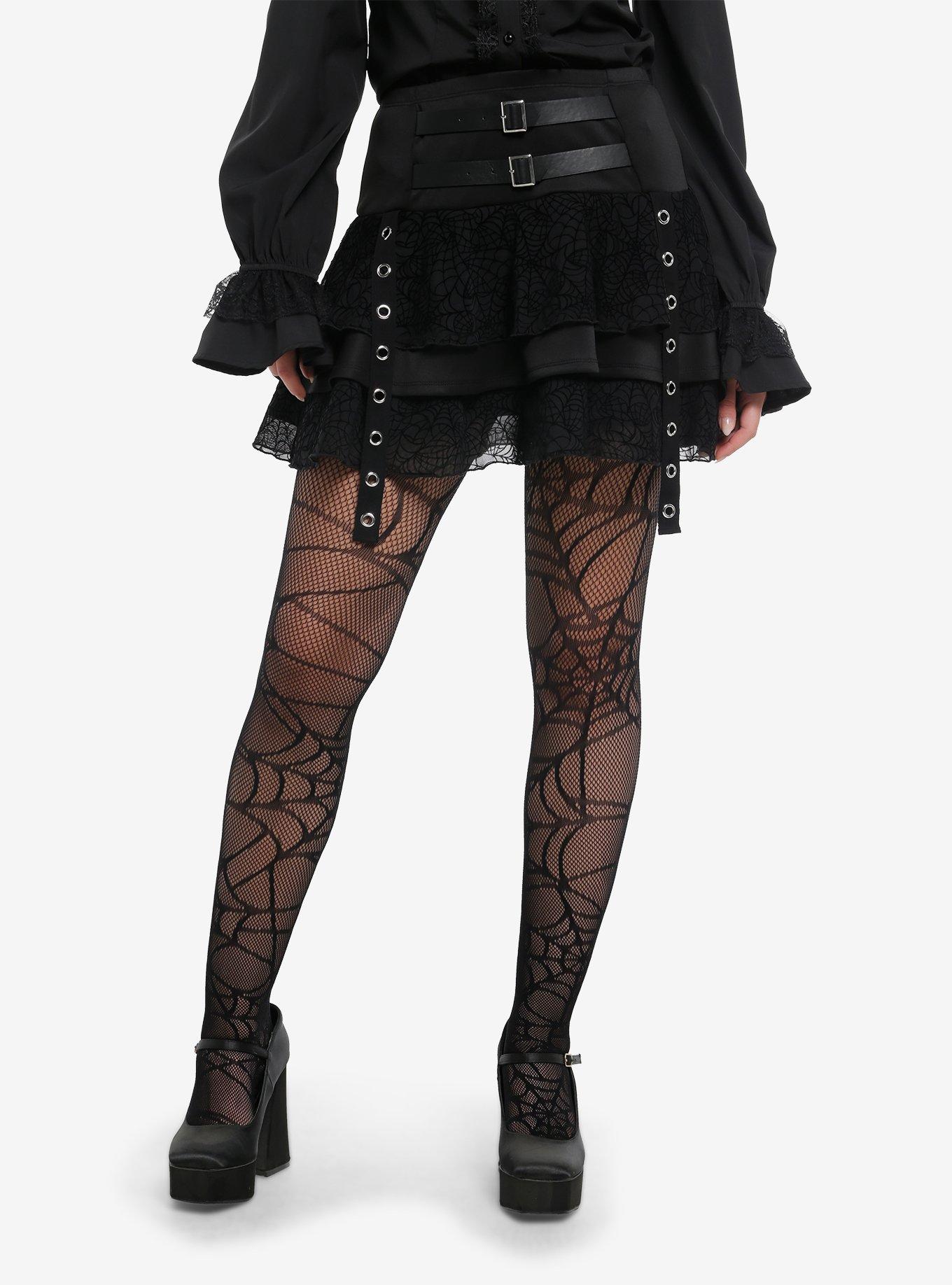 Social Collision Spiderweb Lace Grommet Buckle Tiered Skirt, , hi-res