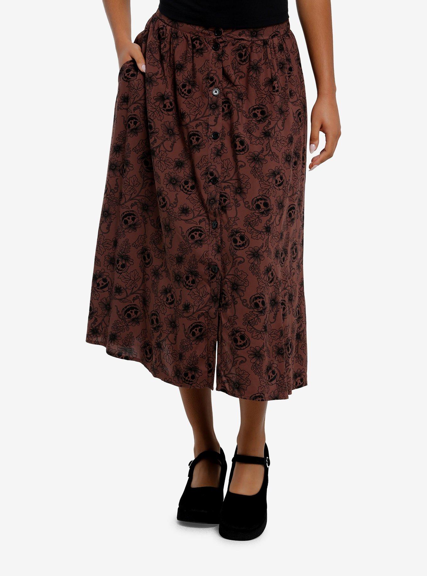 Thorn & Fable Brown Pumpkin Vine Midi Skirt, , hi-res