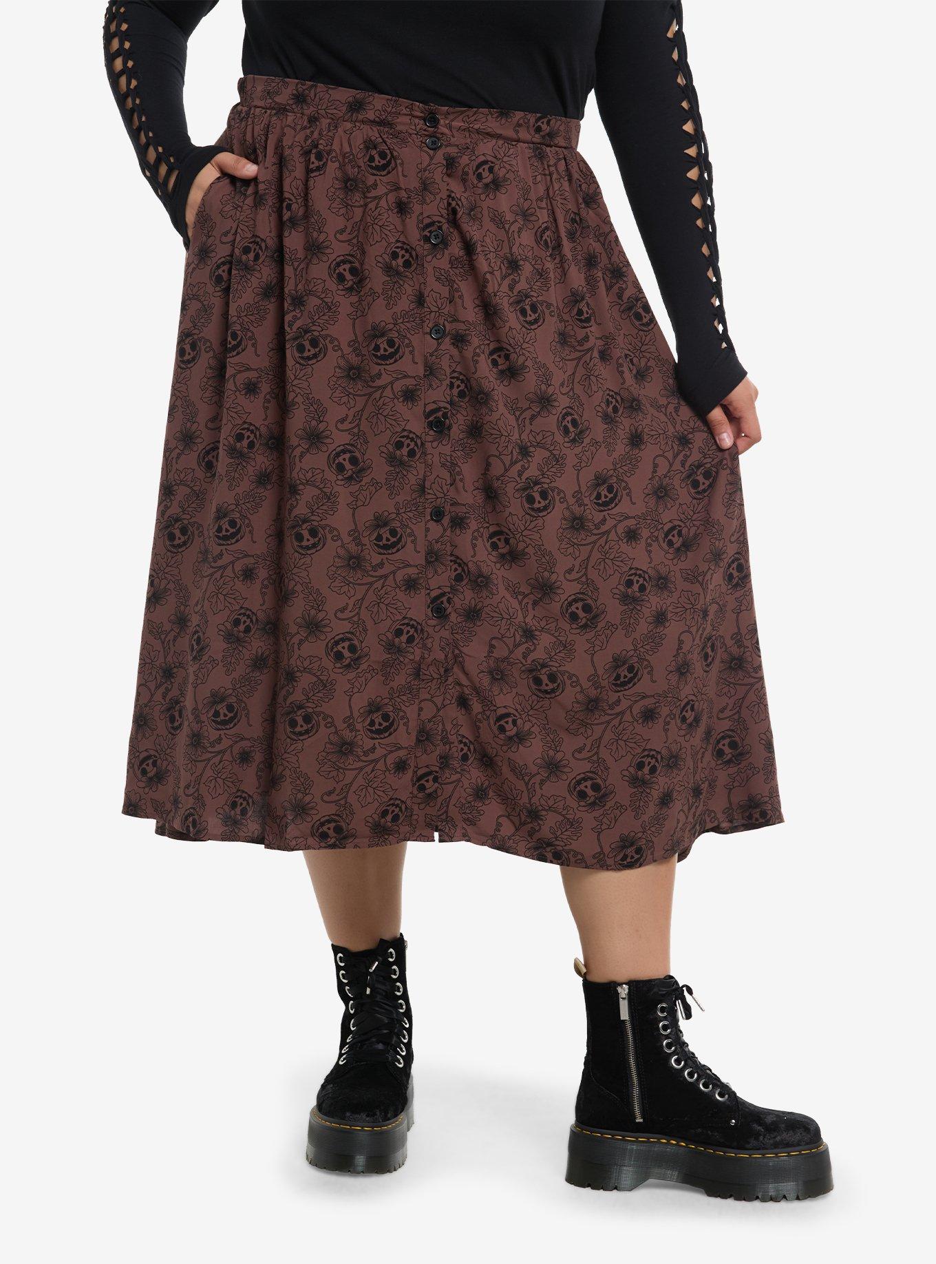 Thorn & Fable Brown Pumpkin Vine Midi Skirt Plus Size, , hi-res