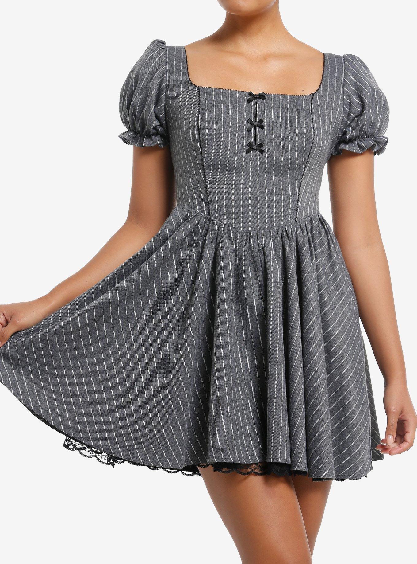 Cosmic Aura Grey Pinstripe Mini Dress, , hi-res