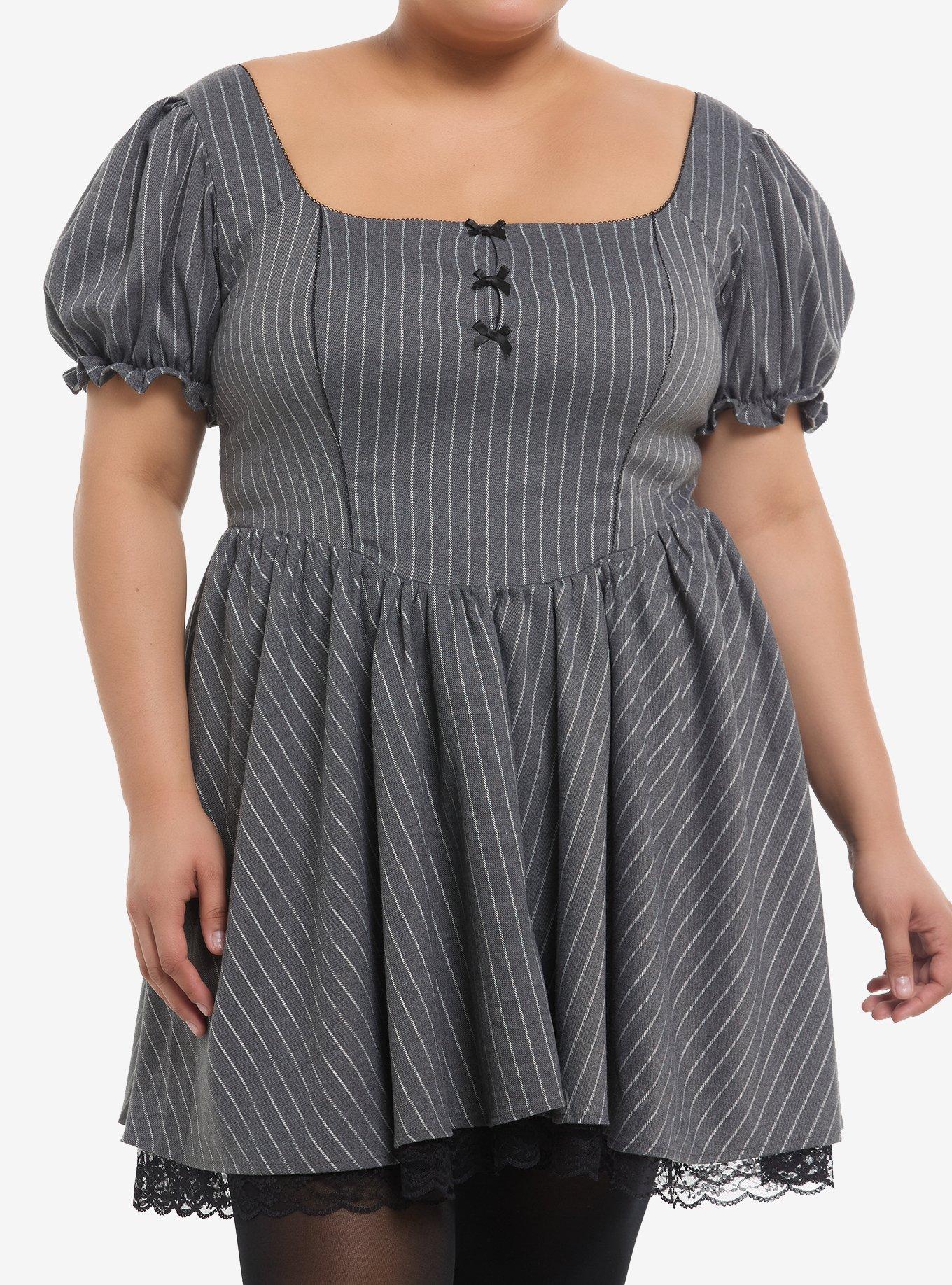 Cosmic Aura Grey Pinstripe Mini Dress Plus Size, , hi-res