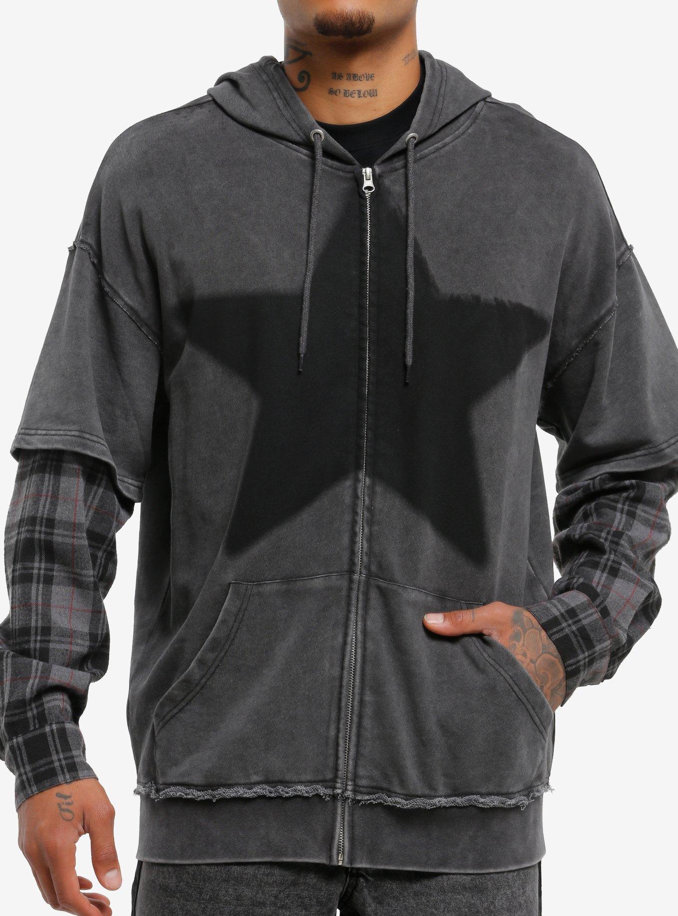 Black Star Plaid Twofer Short-Sleeve Hoodie | Hot Topic