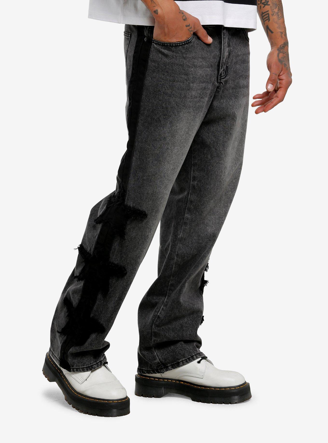 Black Star Patch Straight Leg Jeans, , hi-res