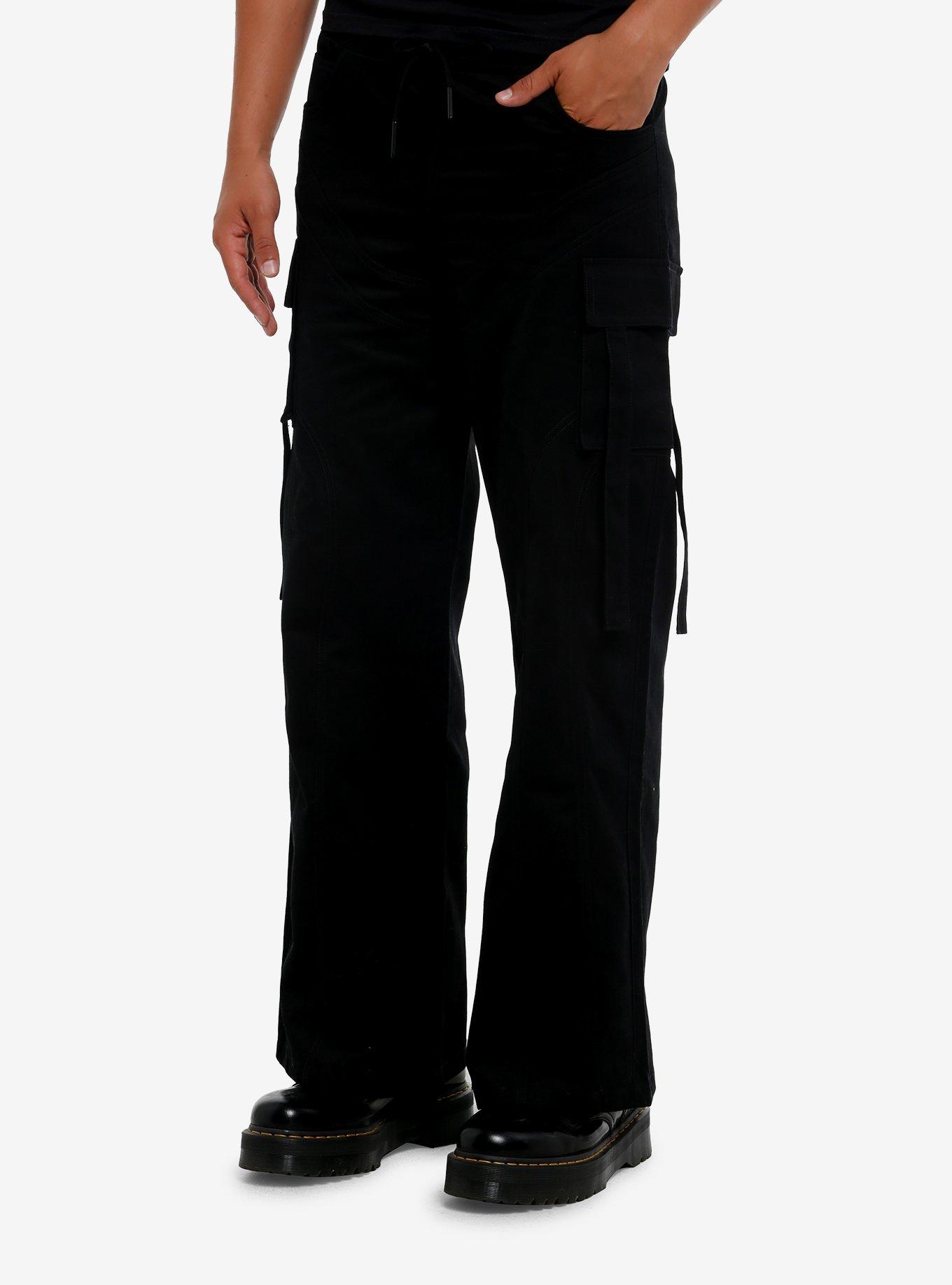 Black Wide Leg Cargo Pants, , hi-res